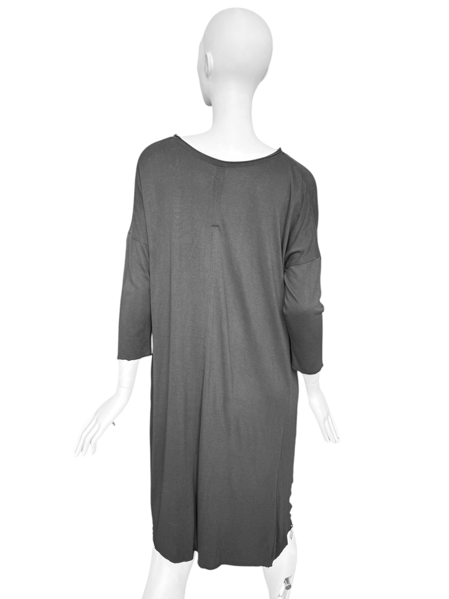 RAQUEL ALLEGRA 2010s GREY ASYMMETRICAL DISTRESS MIDI DRESS