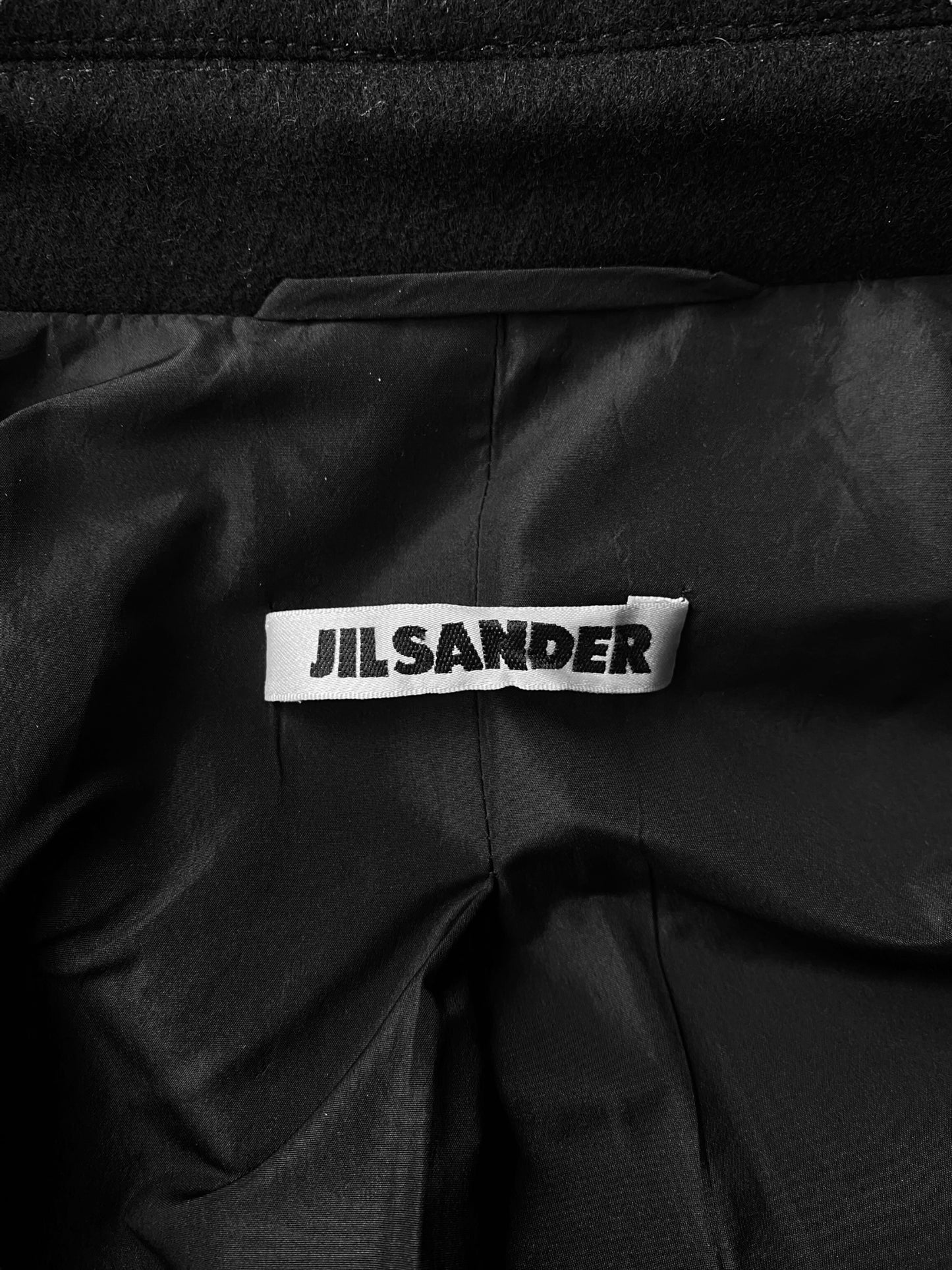 JIL SANDER FW2005 BLACK WOOL ASYMMETRICAL PEACOAT