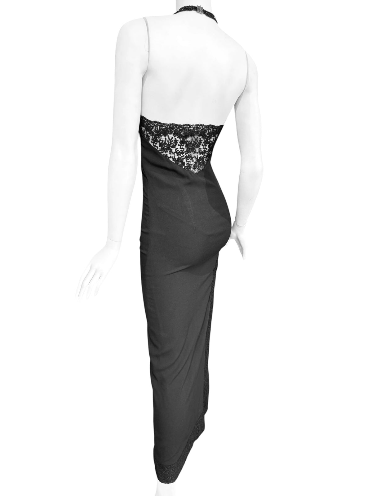CHRISTIAN DIOR FW1997 BY JOHN GALLIANO BLACK LACE & BEADS MAXI DRESS