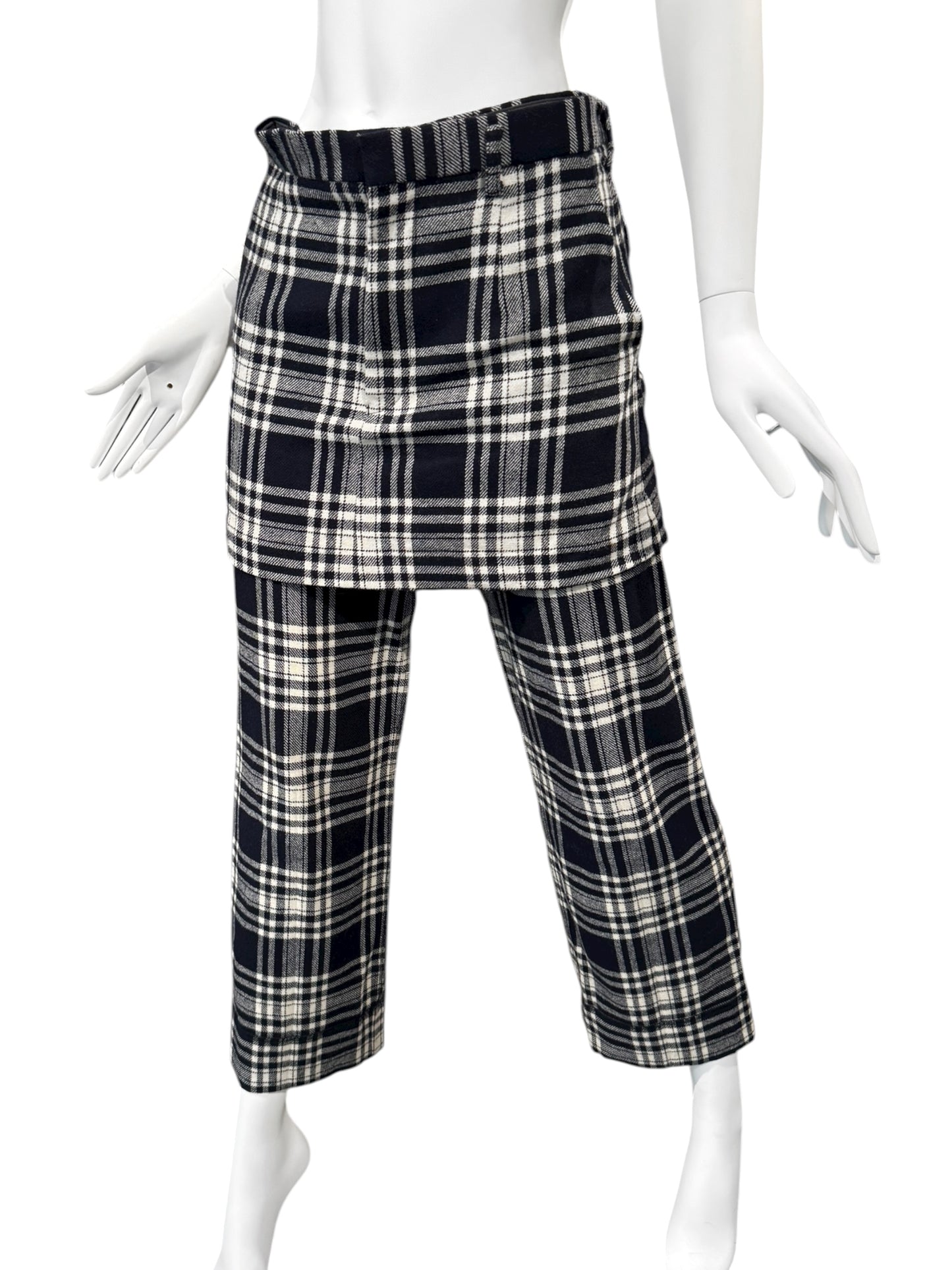 COMME DES GARÇONS FW1998 NAVY BLUE TARTAN SKIRT-LAYERED PANTS