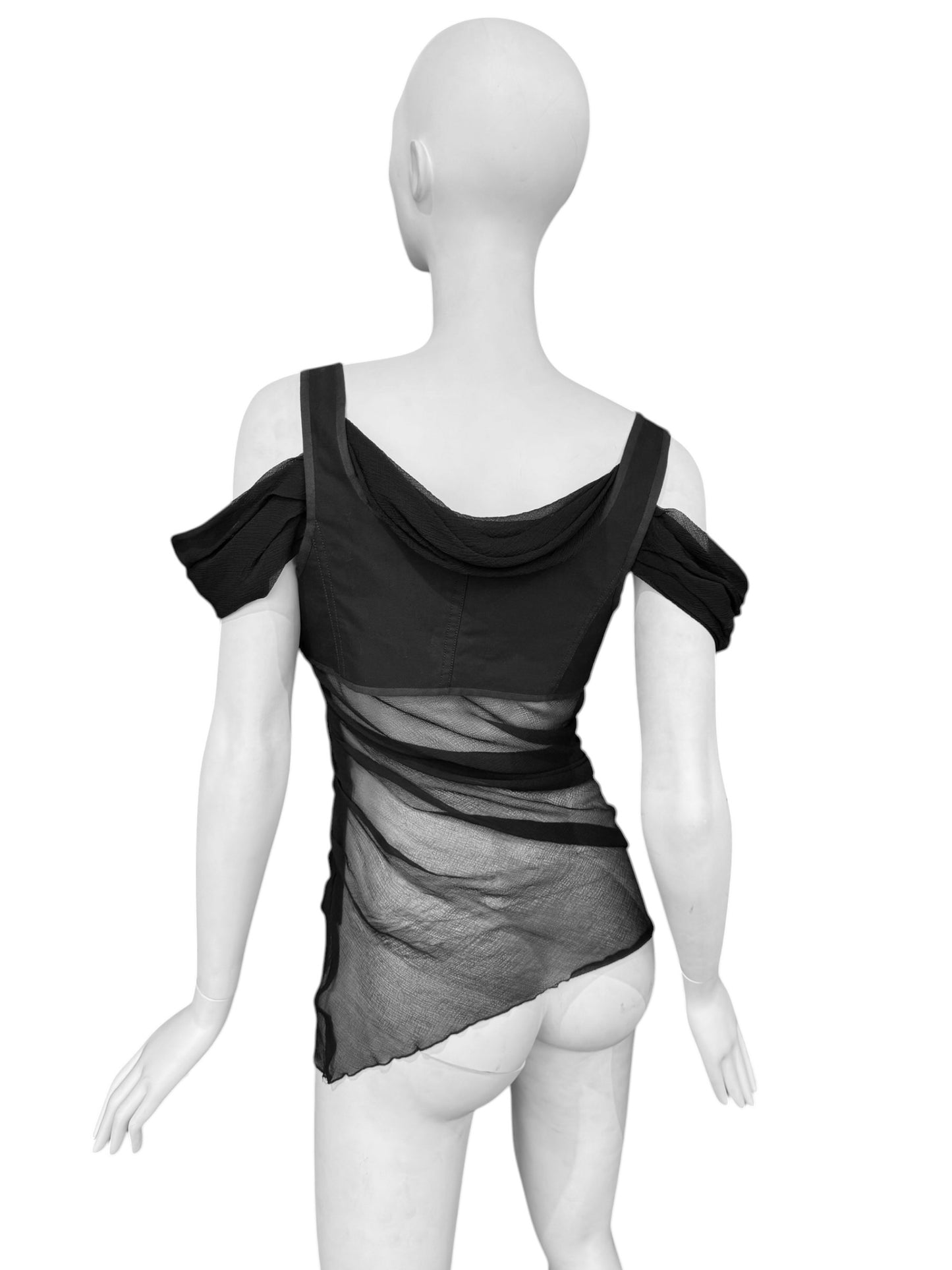 ALEXANDER MCQUEEN SS2005 «IT’S ONLY A GAME» BLACK SILK DRAPED CORSET TOP