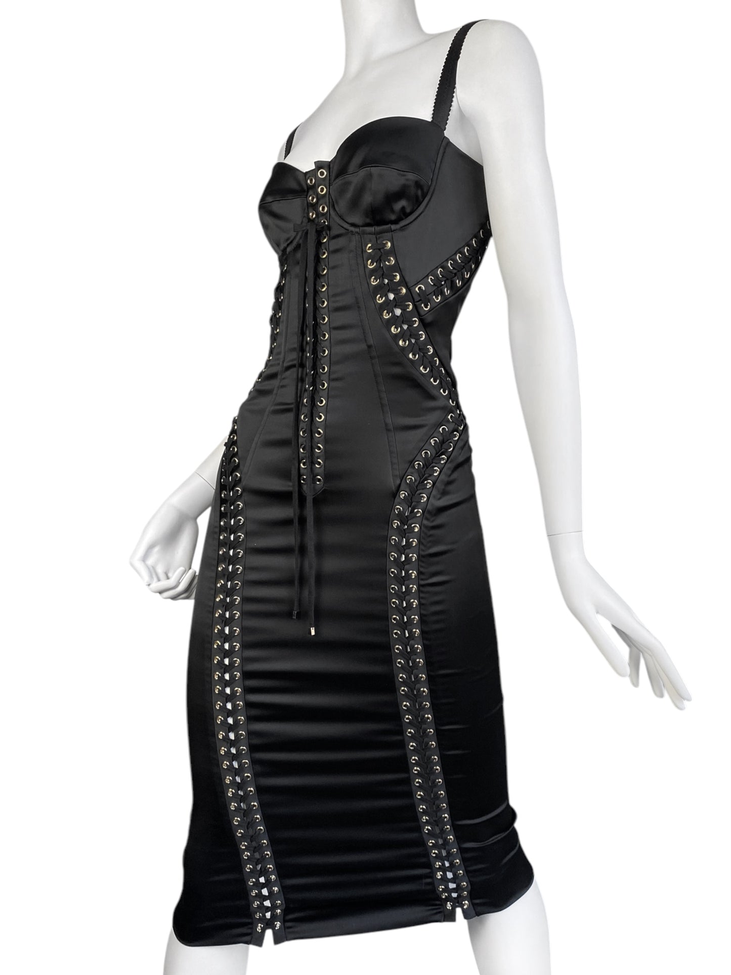 DOLCE & GABBANA SS2019 BLACK BONDAGE LACE-UP CORSET MIDI DRESS