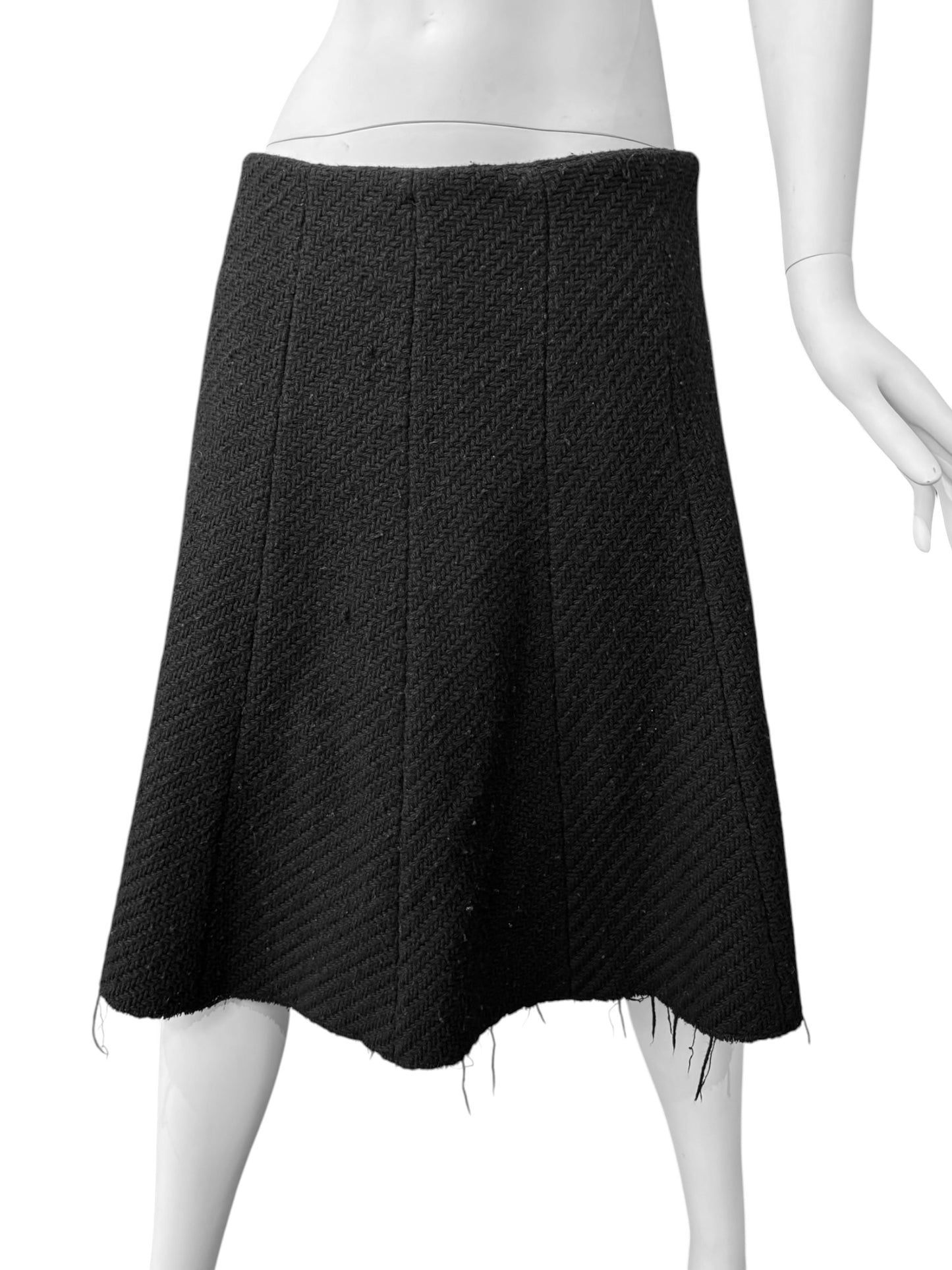A.F. VANDEVORST 2000s BLACK KNIT RAW MIDI SKIRT