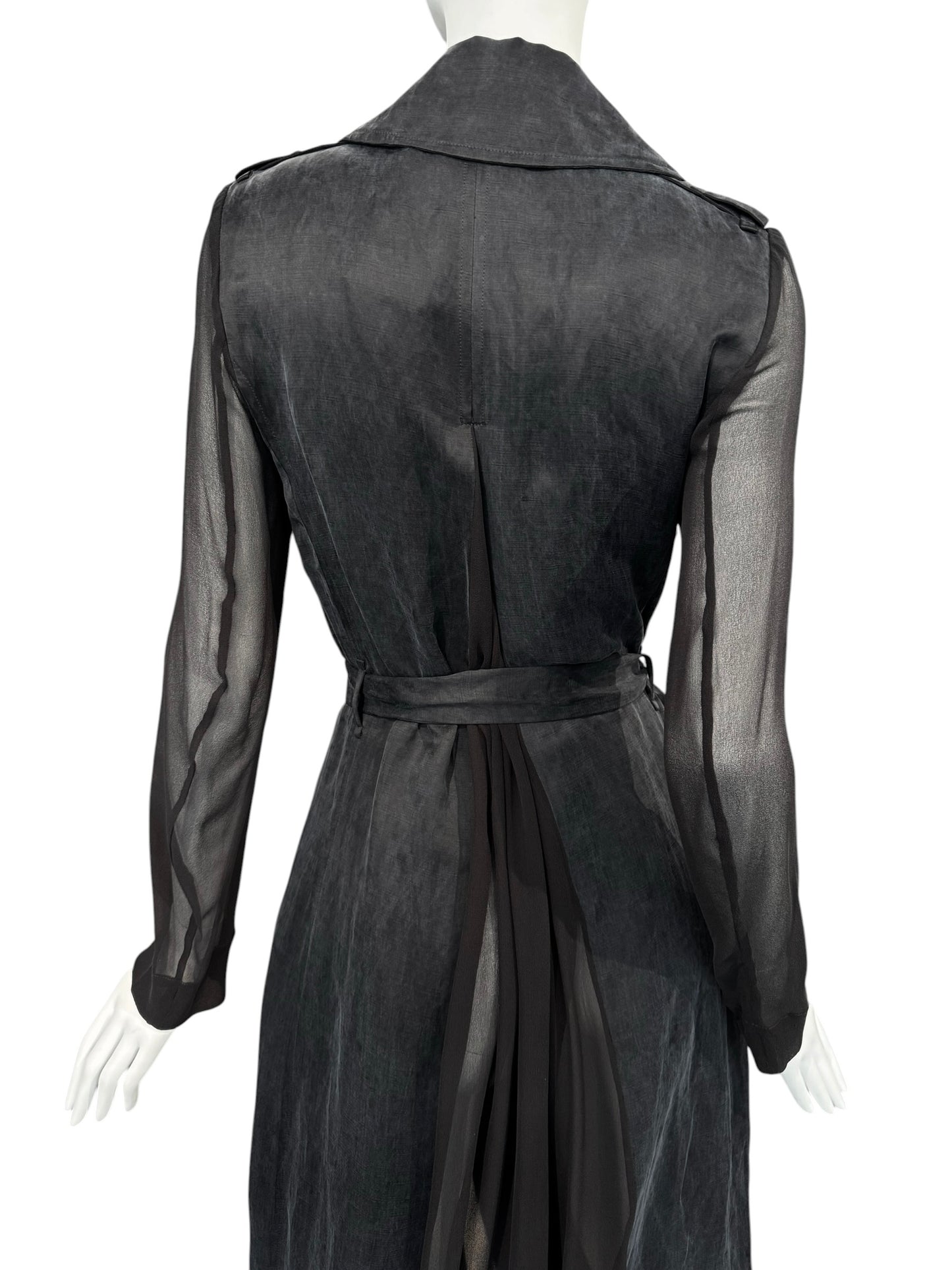 FAYÇAL AMOR 2010s DARK BLUE & BLACK LINEN & SILK MAXI COAT