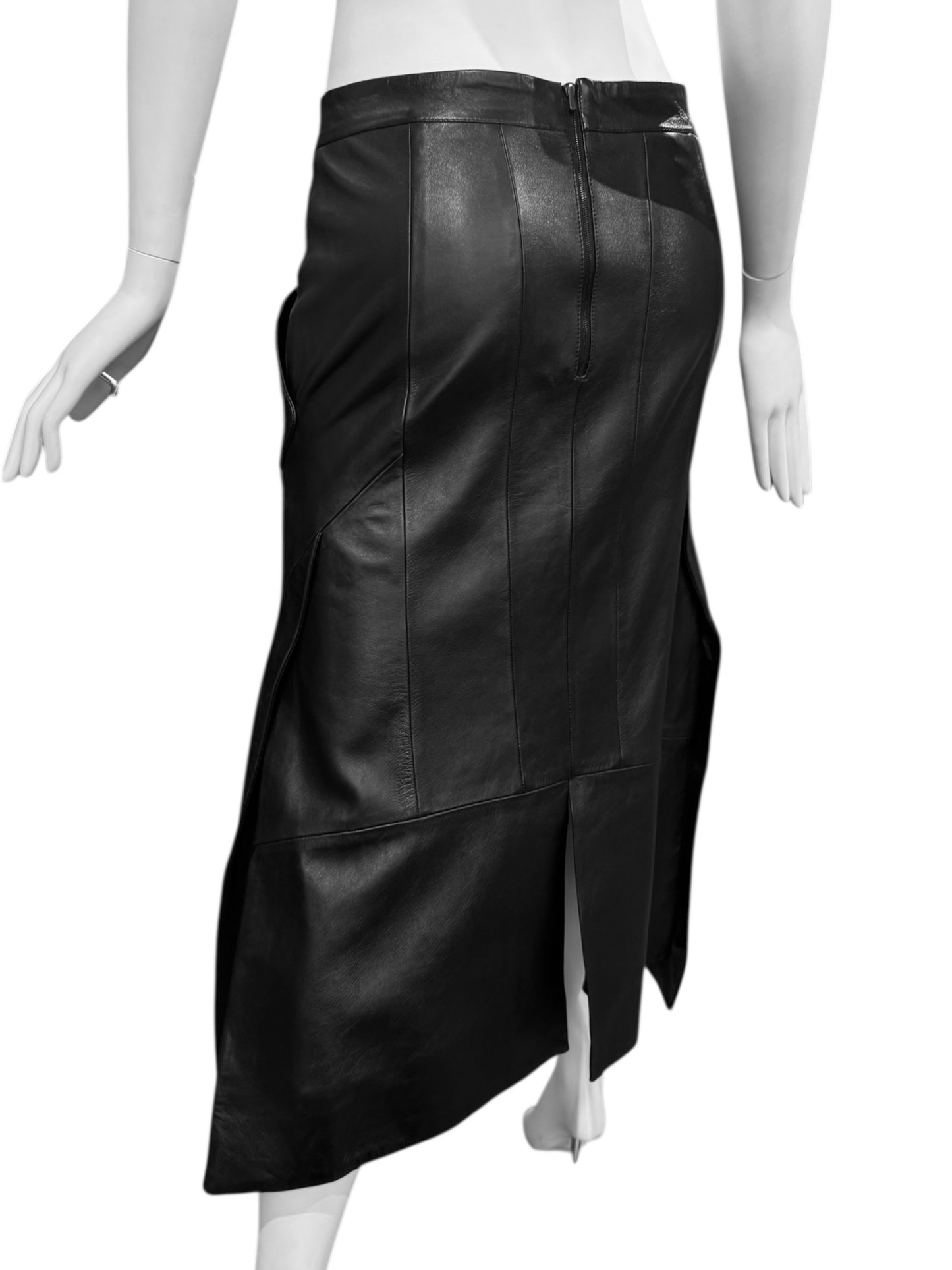 OLIVIER THEYSKENS SS2020 BLACK LEATHER MAXI SKIRT