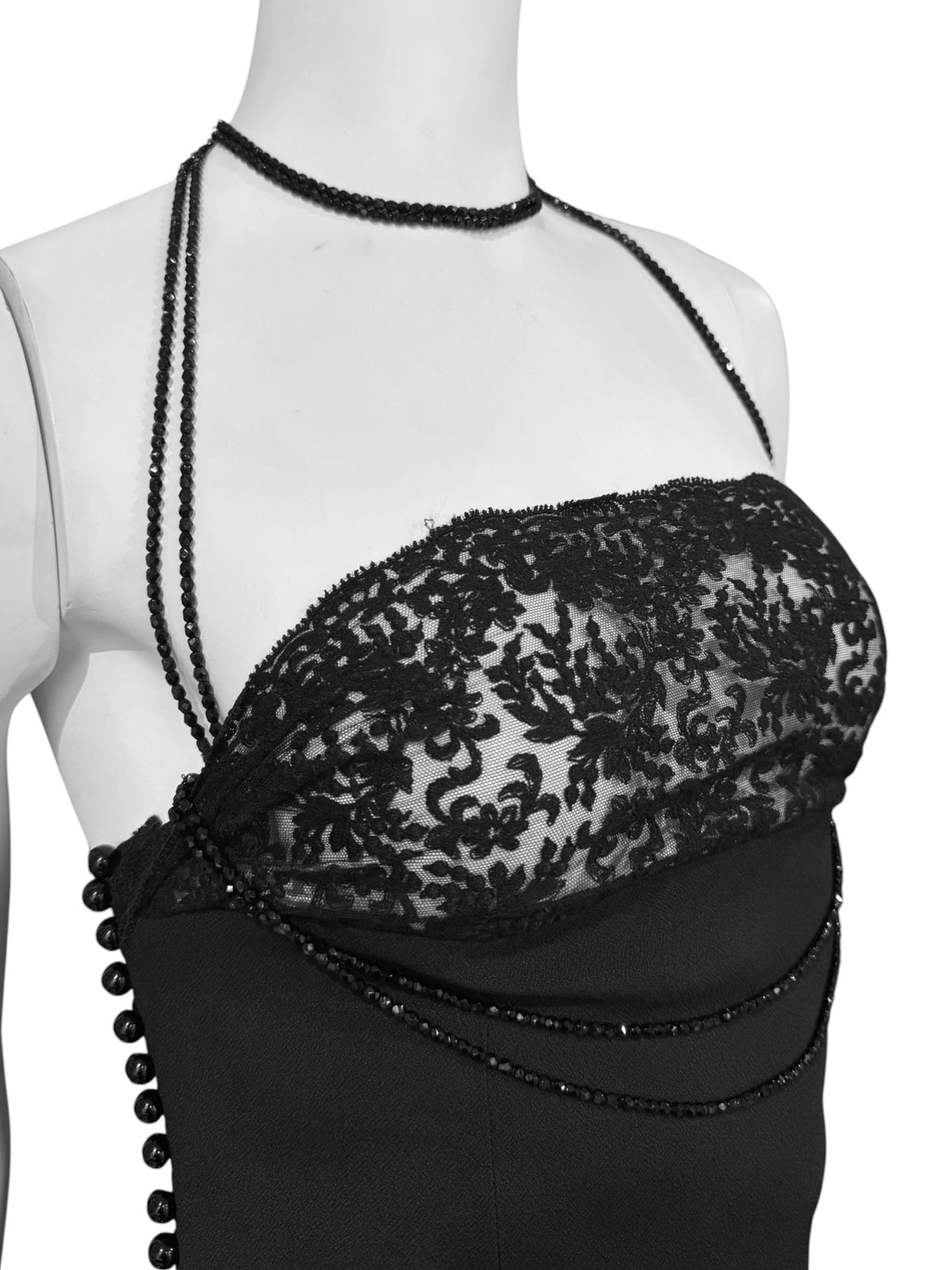 CHRISTIAN DIOR FW1997 BY JOHN GALLIANO BLACK LACE & BEADS MAXI DRESS