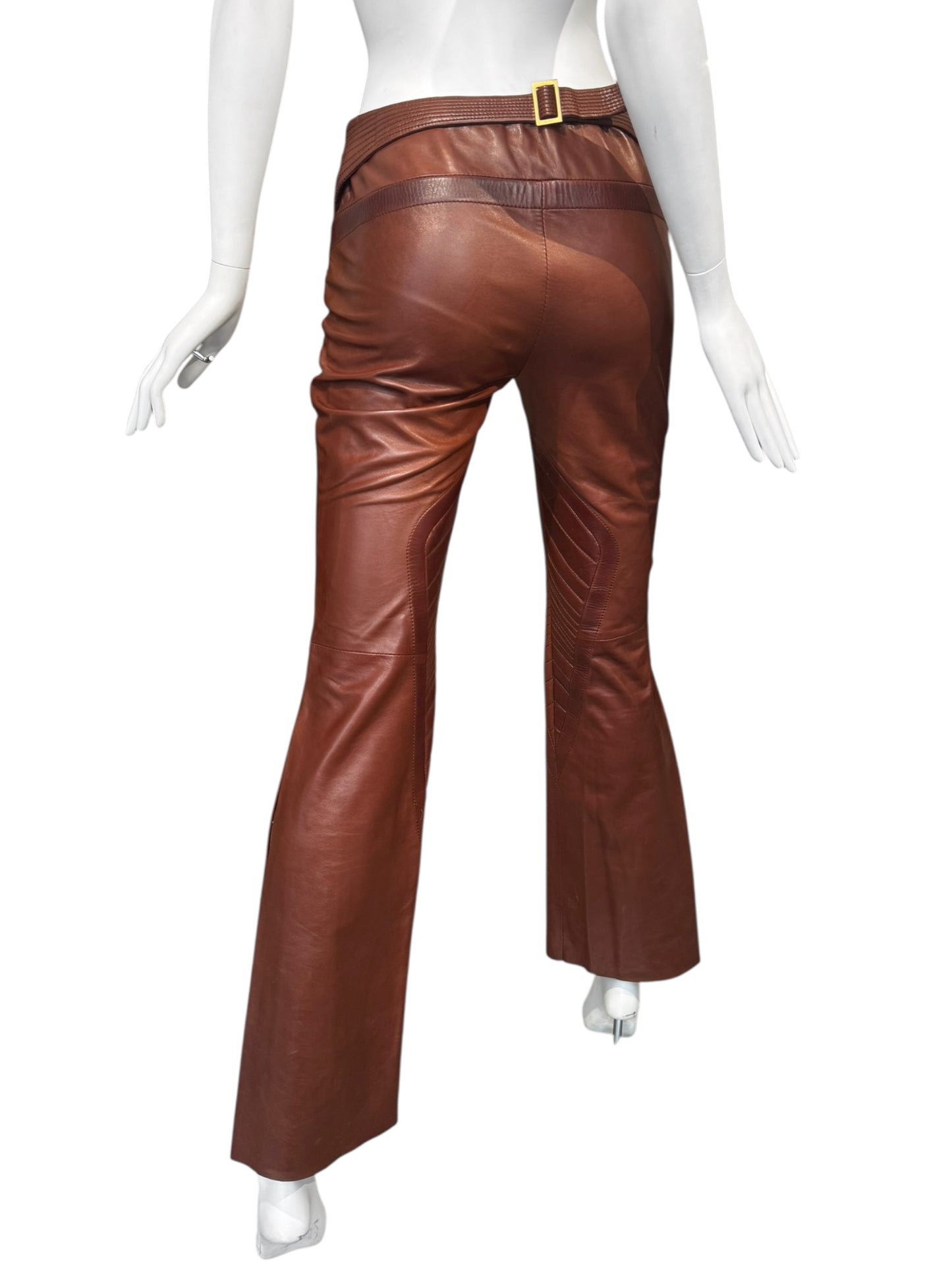 GUCCI FW2007 BY FRIDA GIANNINI. BROWN LEATHER BIKER PANTS