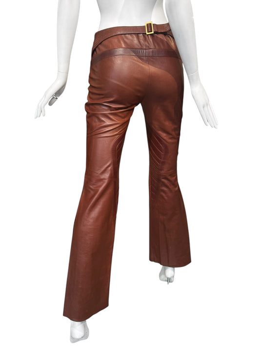 GUCCI FW2007 BY FRIDA GIANNINI. BROWN LEATHER BIKER PANTS