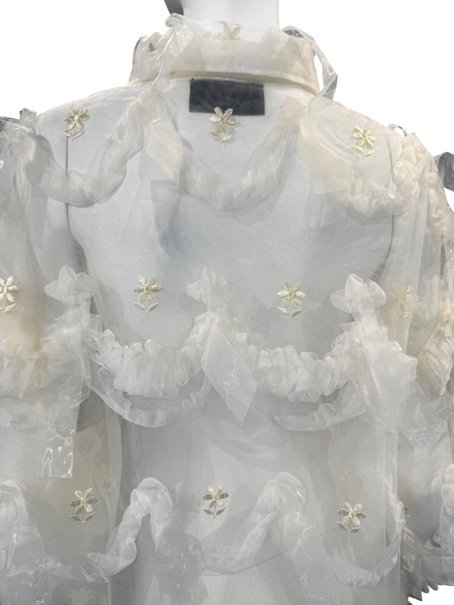 SIMONE ROCHA SS2024 OFF-WHITE TULLE EMBELLISHED OVERSIZE SHIRT