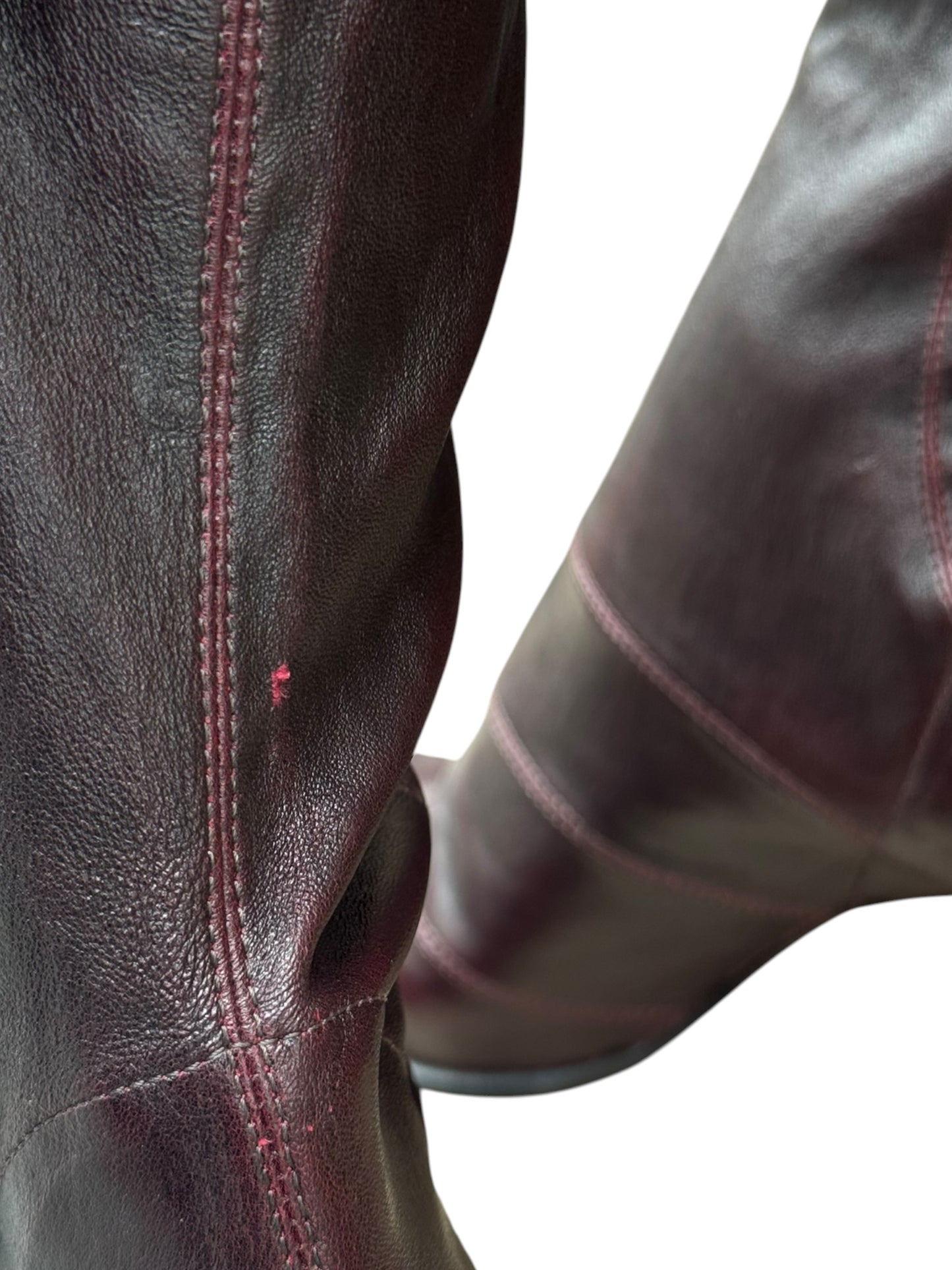 PLEIN SUD 2000s DARK RED LEATHER THIGH-HIGH BOOTS