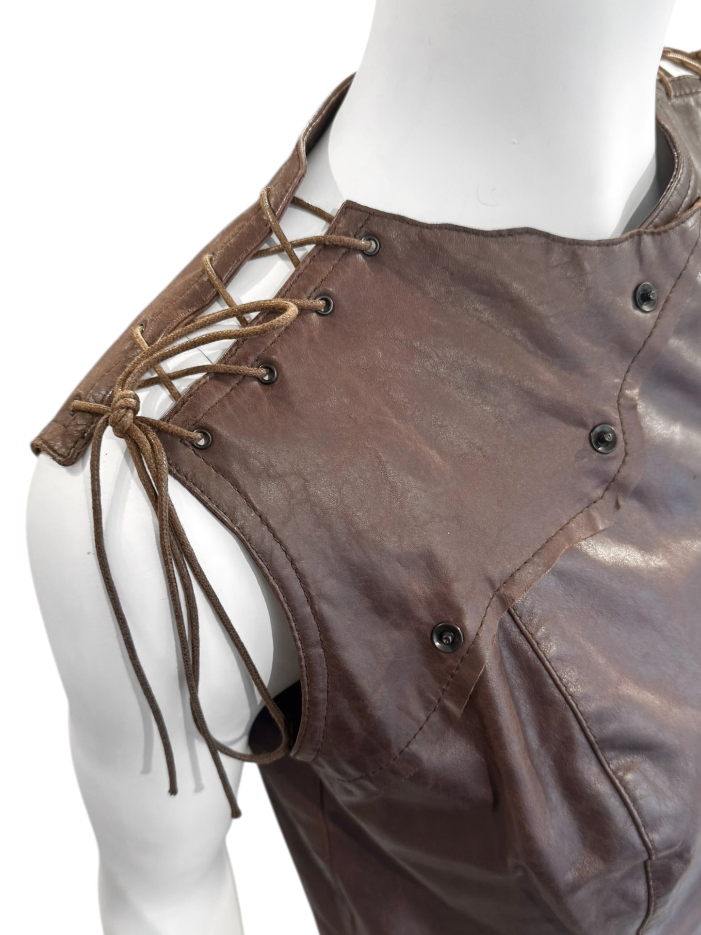 PLEIN SUD JEANS 2000s BROWN LEATHER PATCHWORK VEST