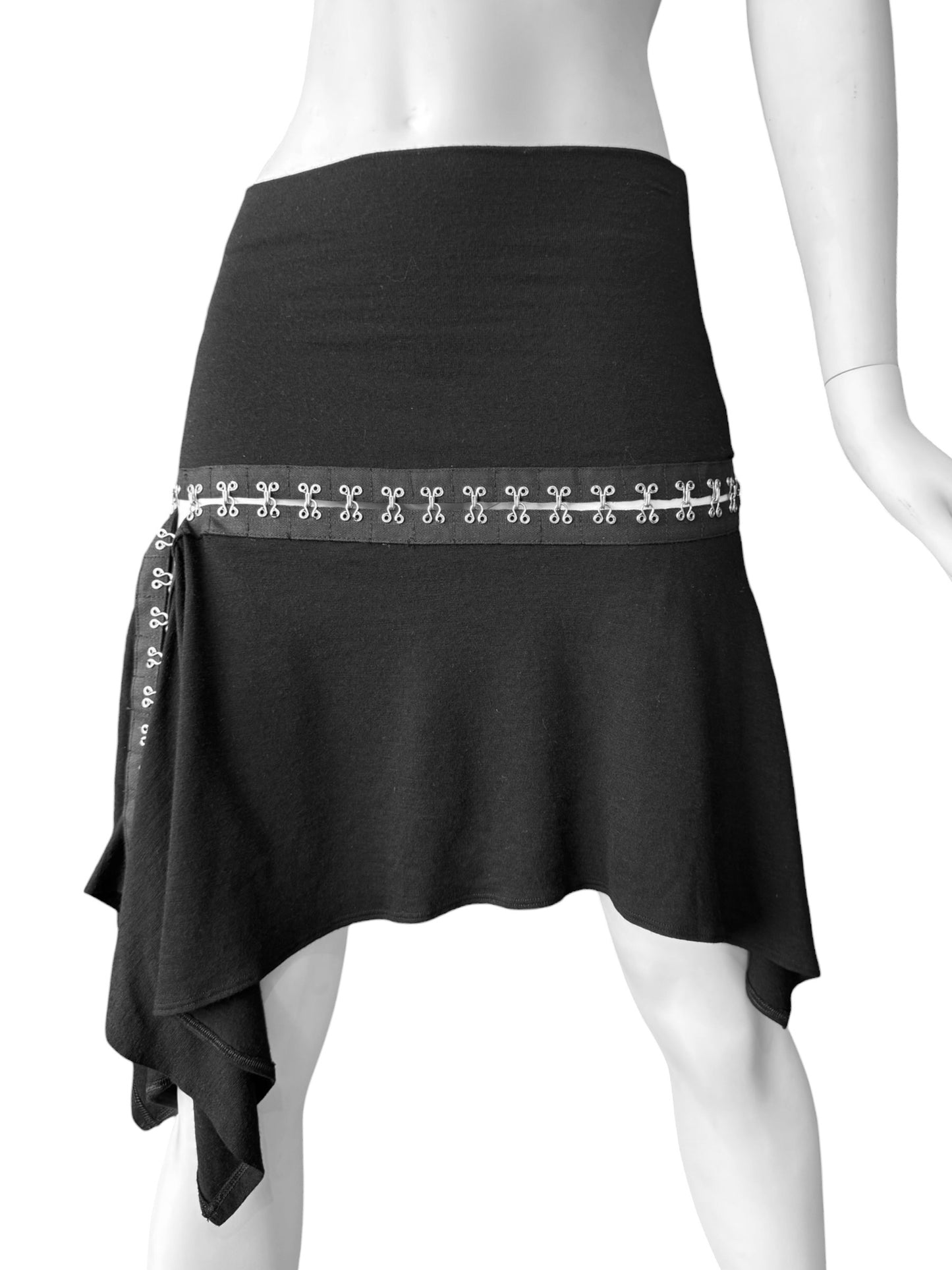 PLEIN SUD JEANS FW2003 BLACK HOOK & EYE MIDI SKIRT