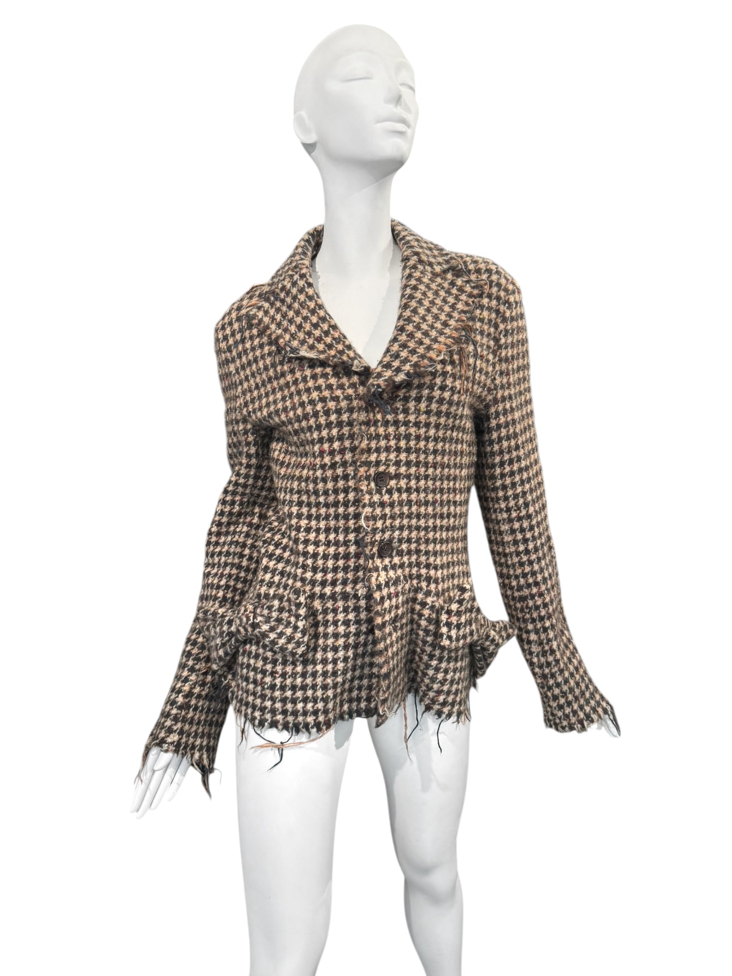 JUNYA WATANABE FW2003 BROWN WOOL HOUNDSTOOTH TWEED BOW BLAZER