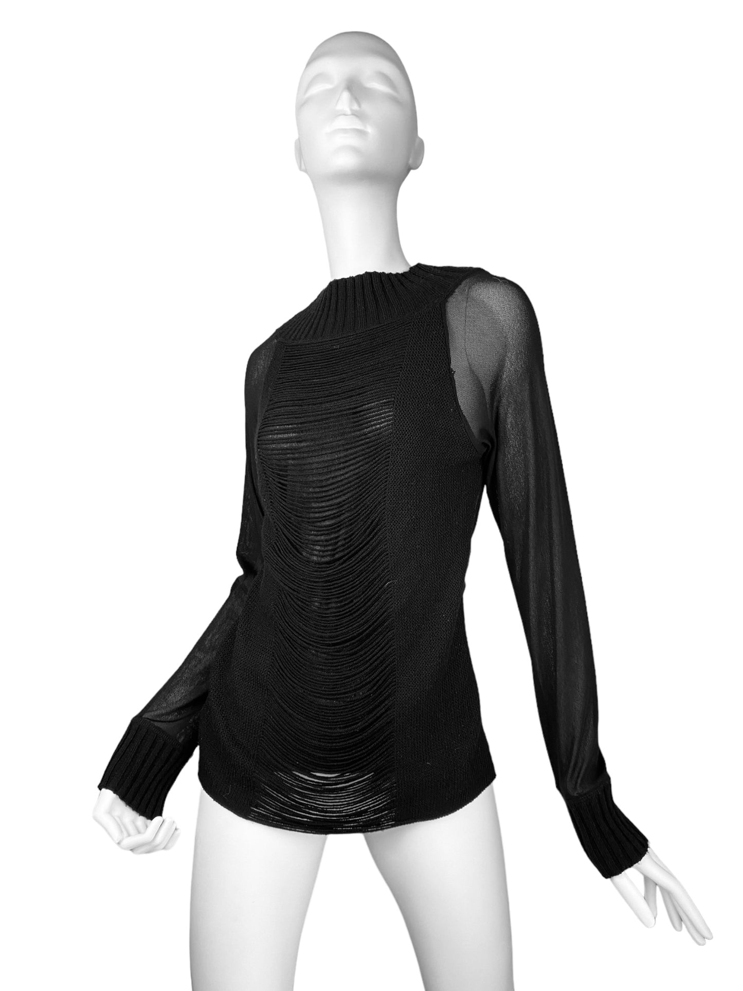 NICOWA 2000s BLACK MESH DISTRESS KNIT TOP