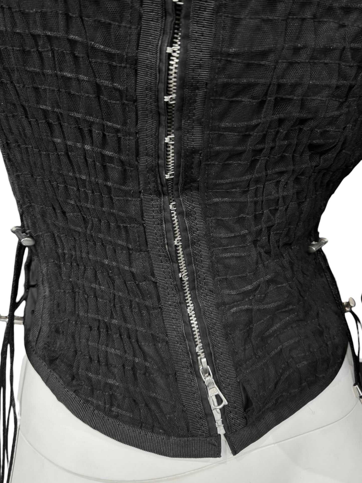 JITROIS 2000S BLACK LEATHER & MESH LACE-UP JACKET
