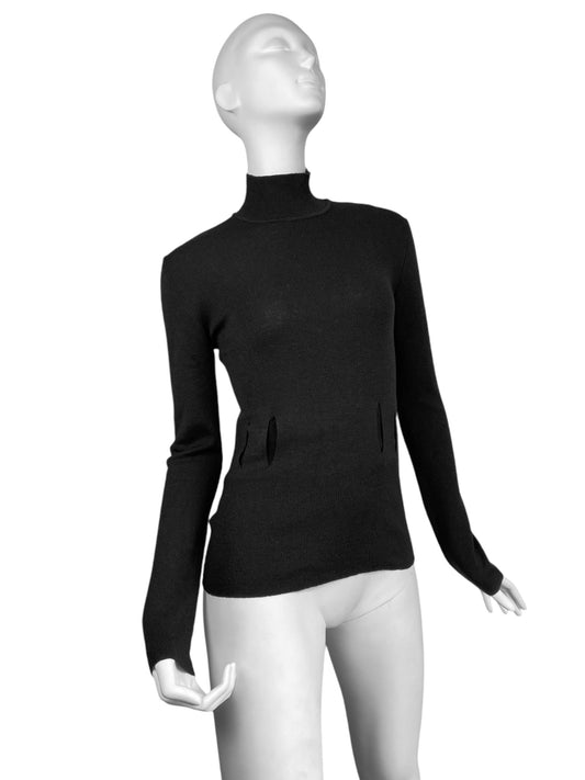 ALEXANDER MCQUEEN 2002 BLACK WOOL & SILK CUT OUT SWEATER