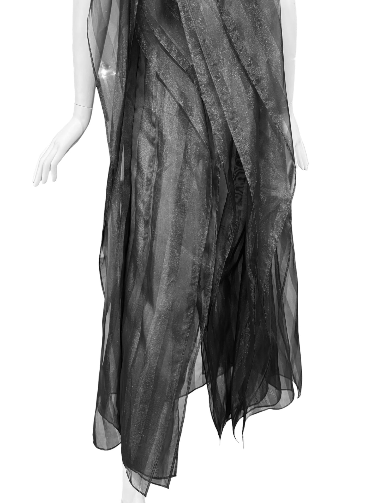 ISSEY MIYAKE FW2009 BY DAI FUJIWARA BLACK PANELS SHEER MAXI DRESS