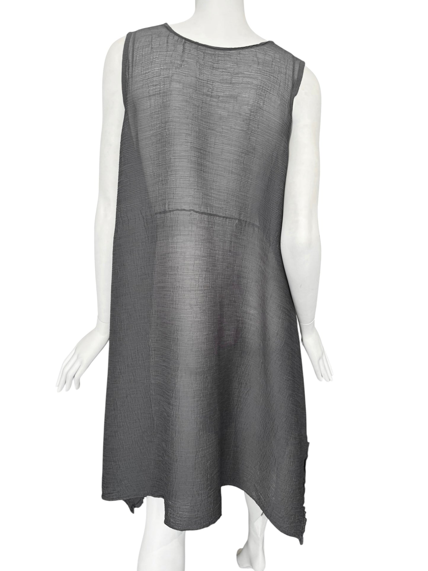 CAULIFLOWER ISSEY MIYAKE 2010s GREY PLEATED SHEER MIDI DRESS