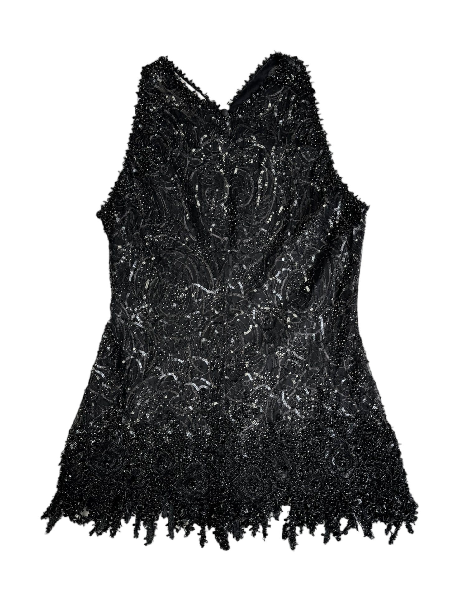 VALENTINO 1990s BLACK SILK TULLE BEADED MINI DRESS