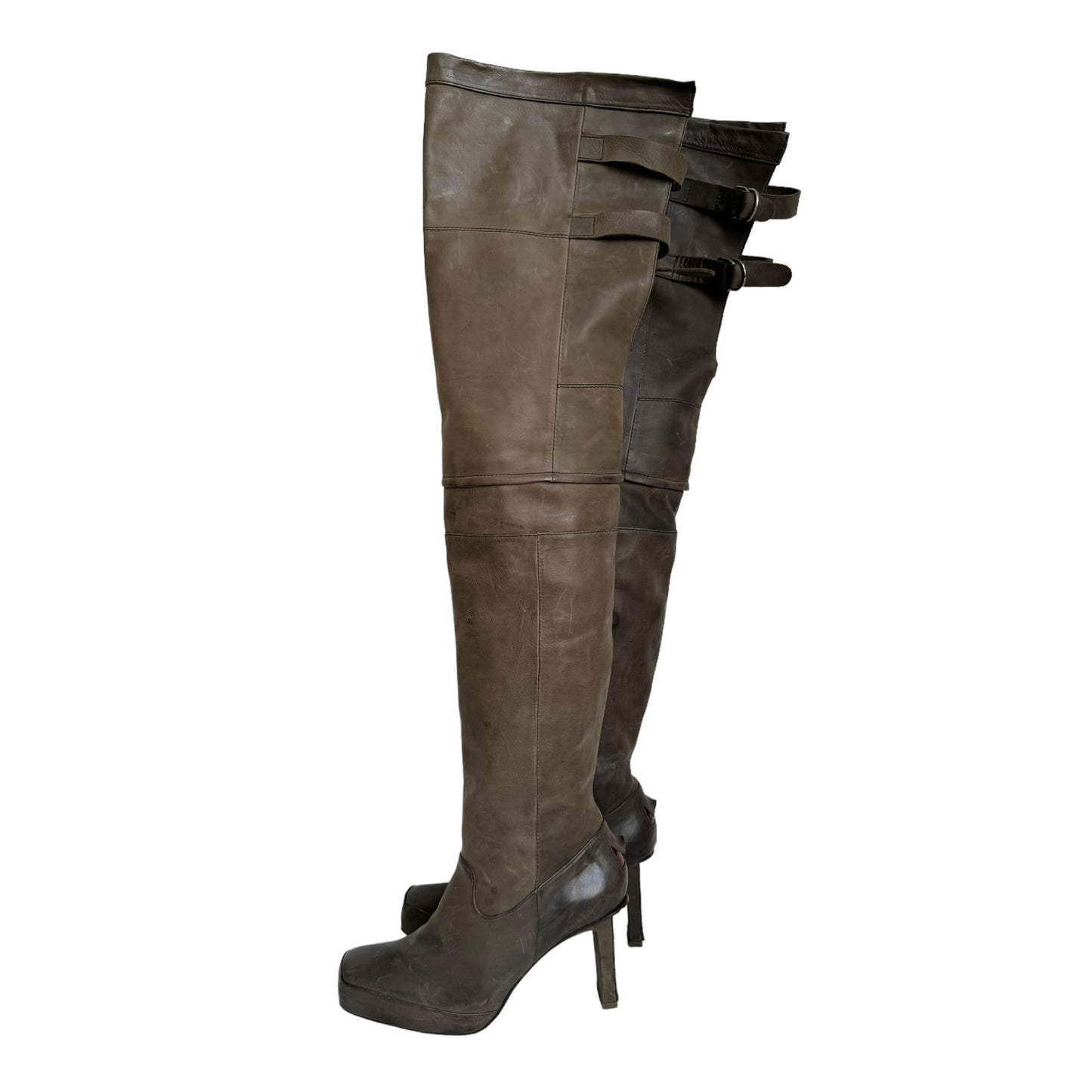 MARITHÉ+FRANÇOIS GIRBAUD 2000s BROWN LEATHER THIGH BOOTS