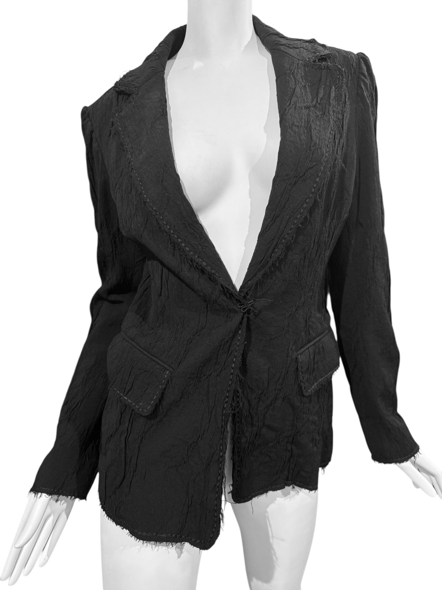 PLEIN SUD FW2005 BLACK WOOL CRINKLED BLAZER