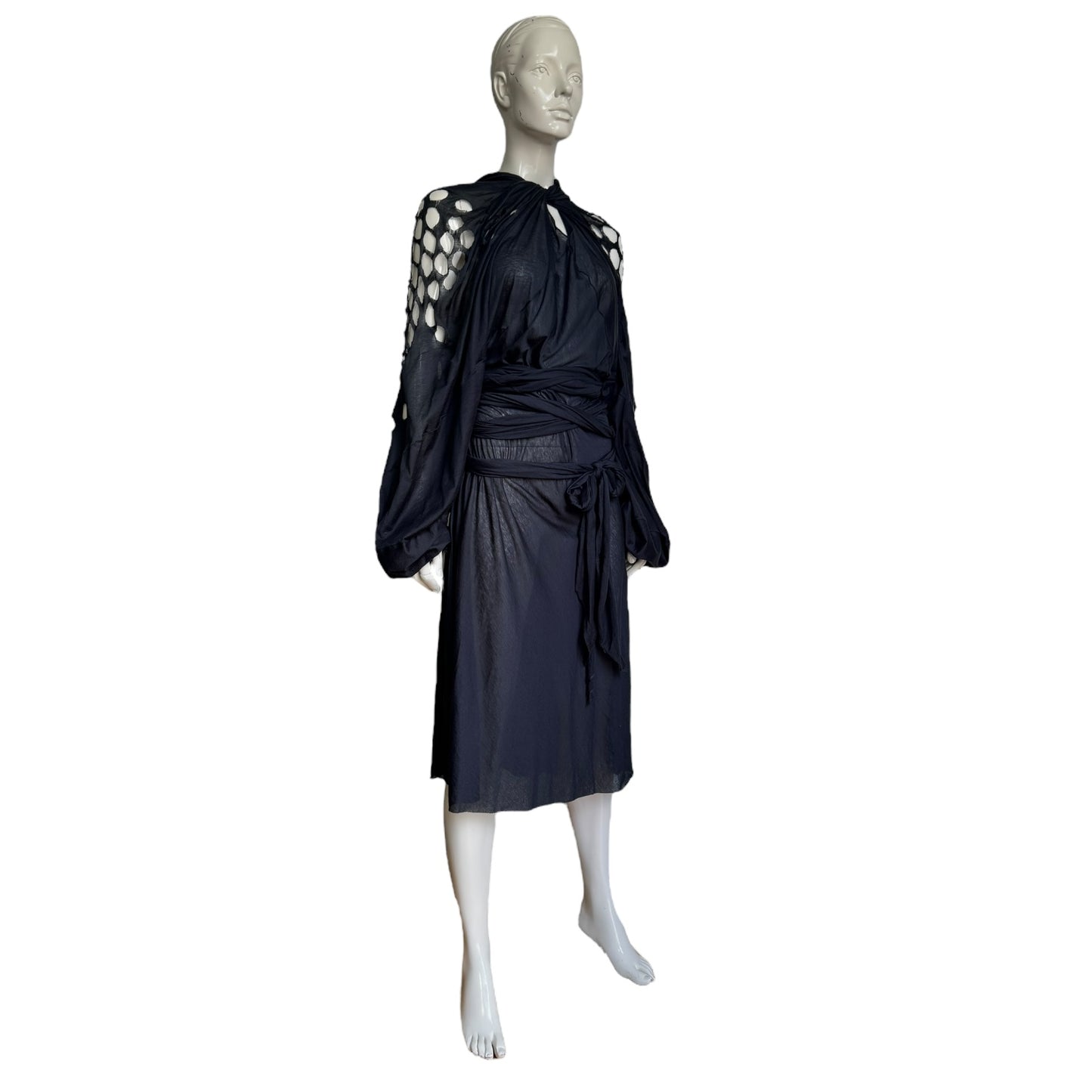 MAISON MARGIELA SS2020 BY GALLIANO NAVY BLUE OPENWORK WRAP DRESS