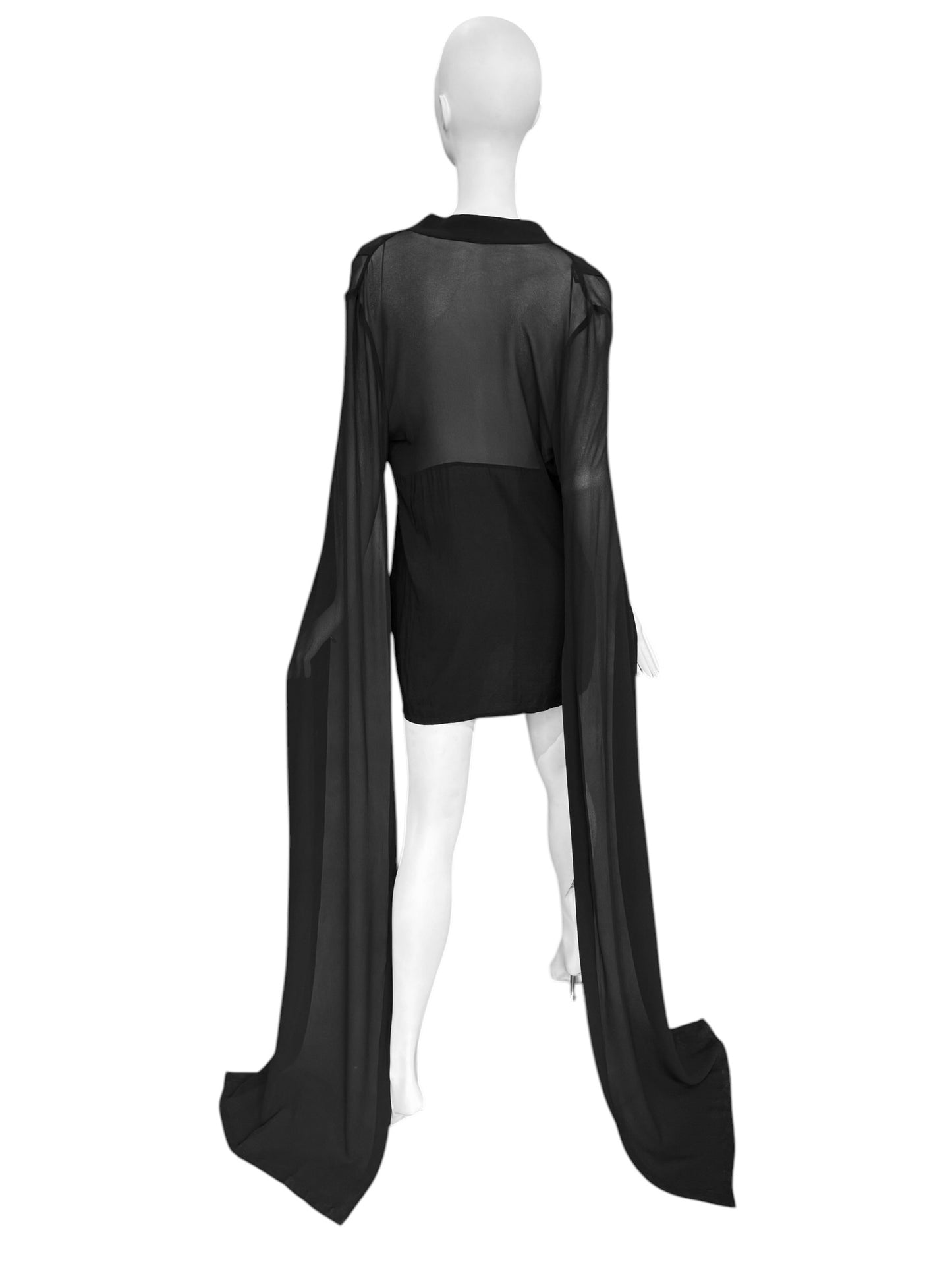 ANN DEMEULEMEESTER SS2013 BLACK SILK MAXI SLEEVES MINI DRESS