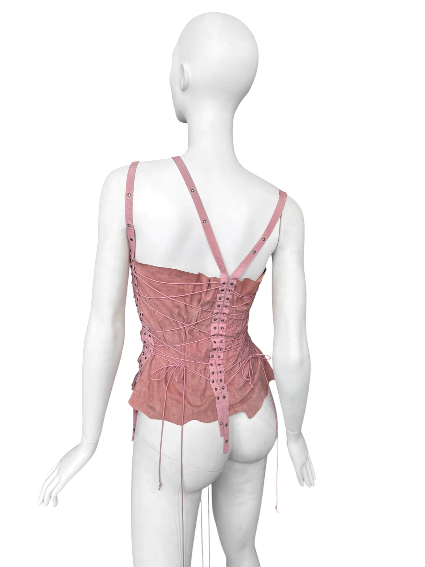 PLEIN SUD SS2003 PINK LEATHER LACE-UP BONDAGE TANK TOP