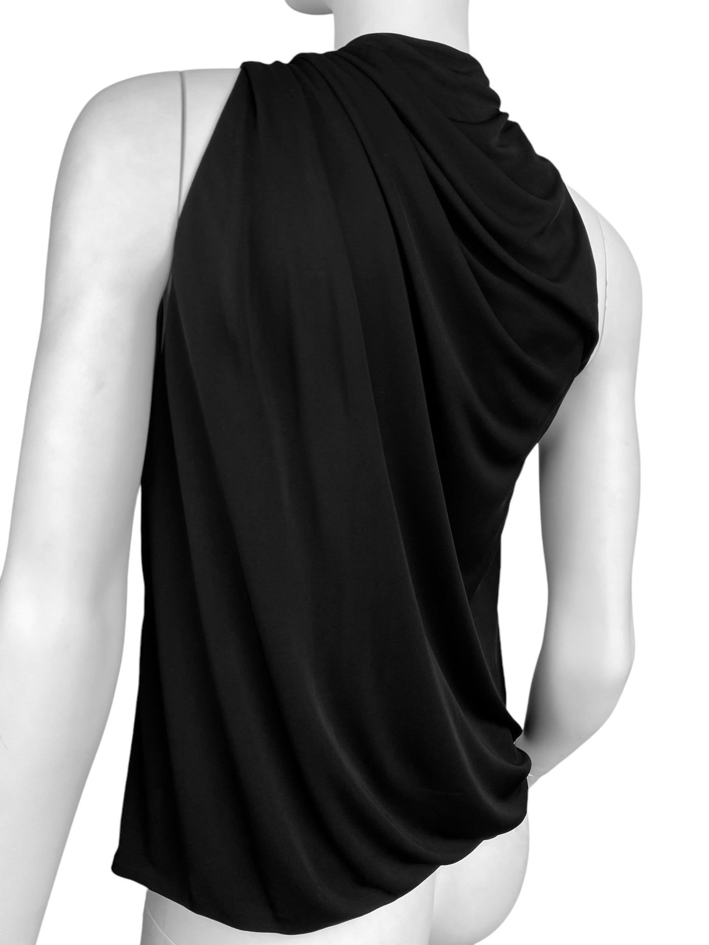 GUCCI FW2007 BY FRIDA GIANNINI BLACK ASYMMETRICAL DRAPED KNOT TANK TOP