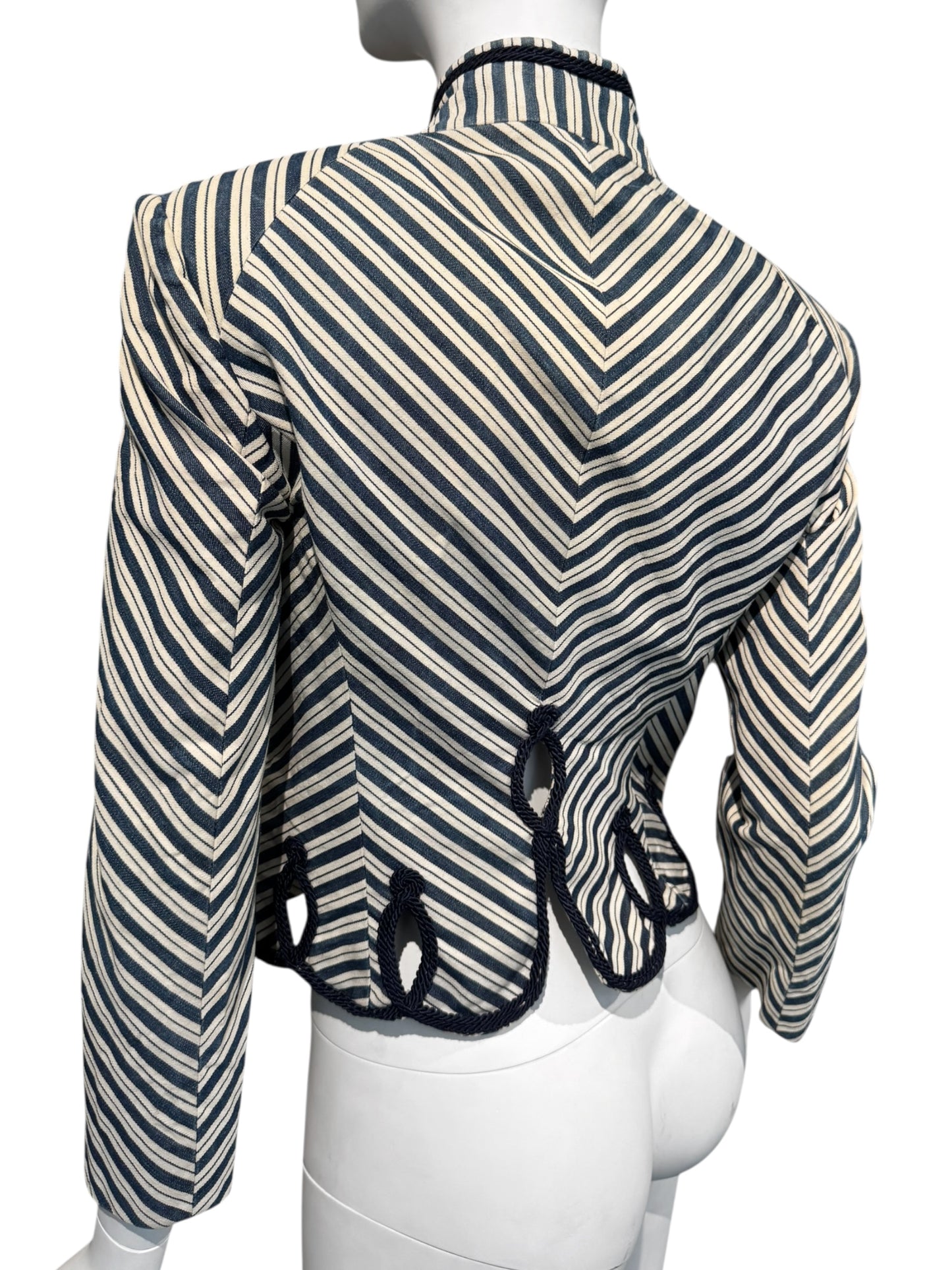 ALEXANDER MCQUEEN SS2005 «IT’S ONLY A GAME» OFF-WHITE & NAVY BLUE STRIPED NAPOLEON JACKET