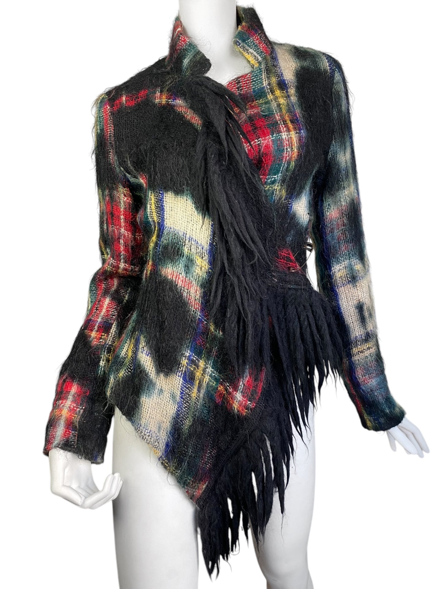 PLEIN SUD JEANS 2000s DISTRESS MOHAIR TARTAN JACKET