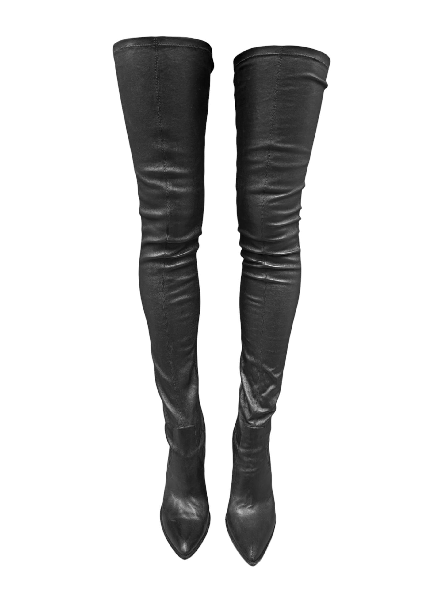 PLEIN SUD FW2003 BLACK LEATHER THIGH-HIGH BOOTS
