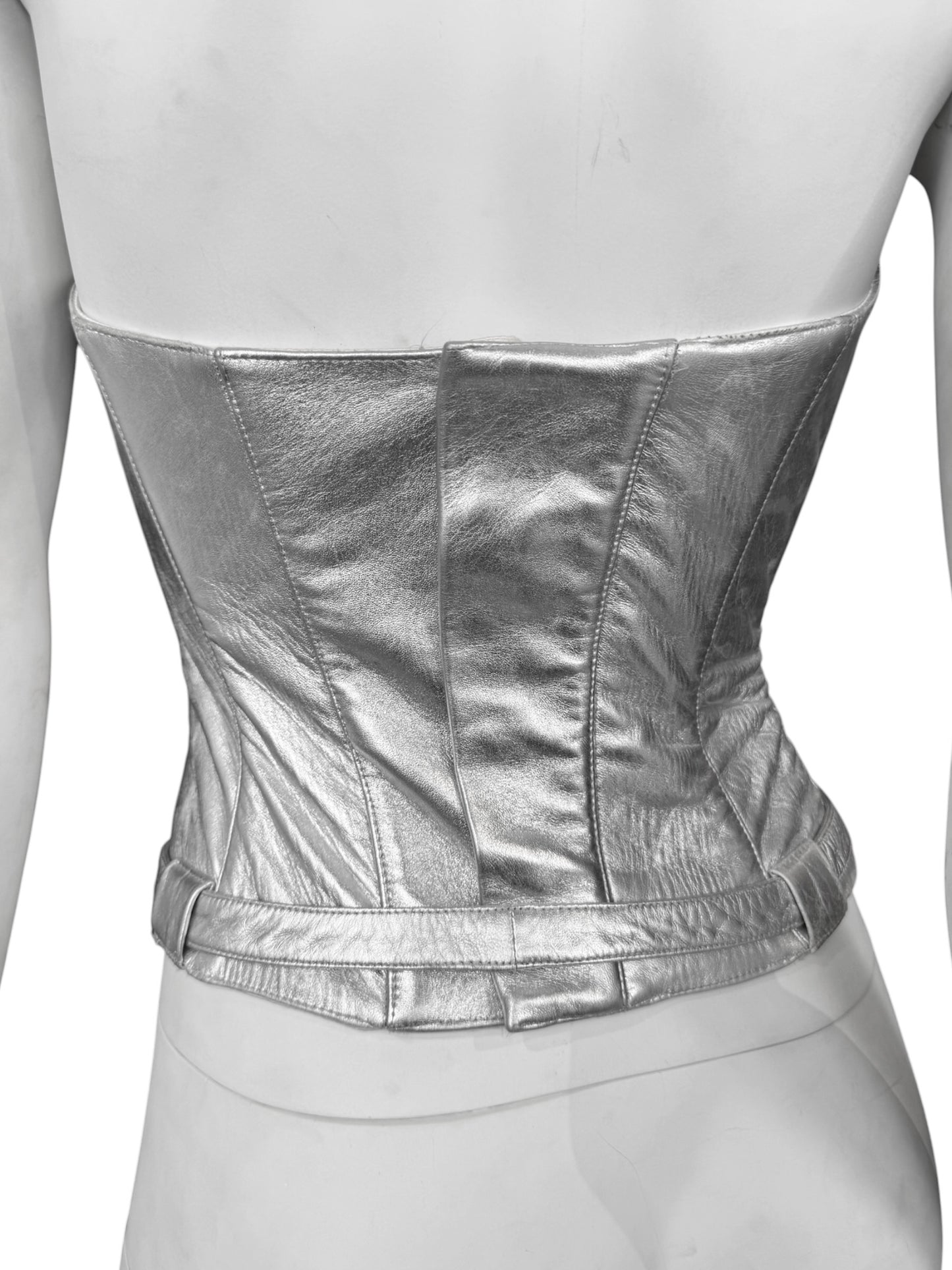 THIERRY MUGLER 1990s SILVER LEATHER CORSET