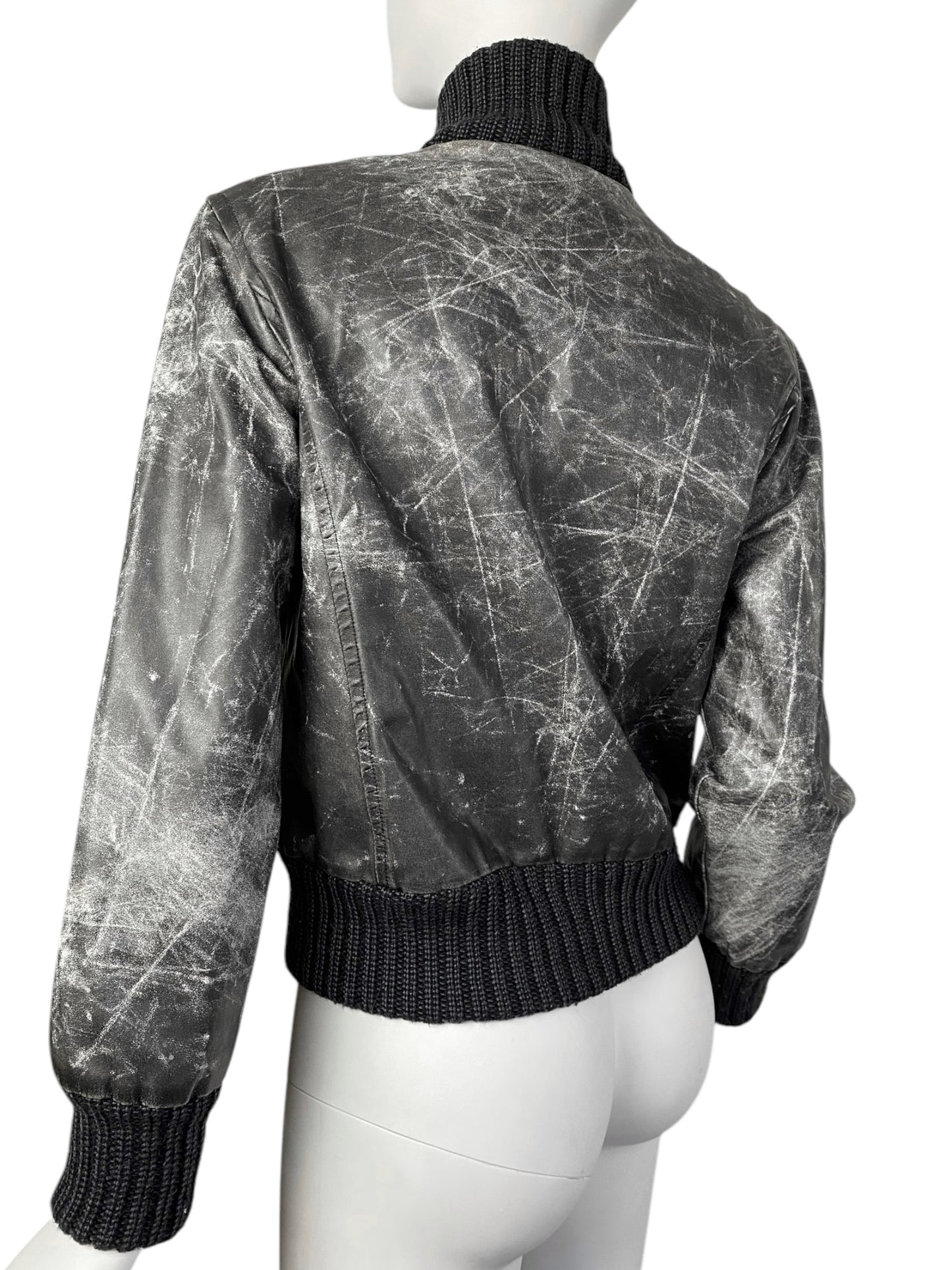 ANDY RODIN 2000s GREY DISTRESSED PRINT FAUX-LEATHER JACKET