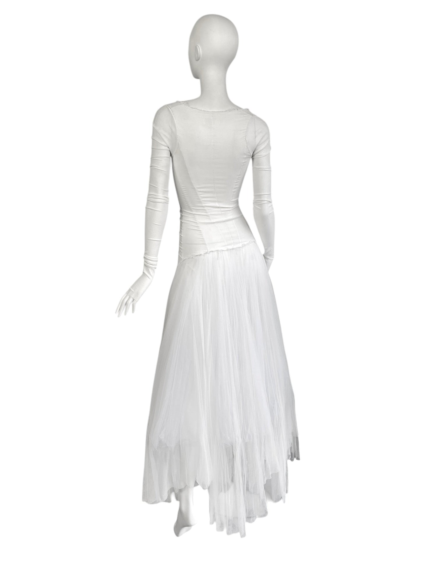 MARC LE BIHAN 2020s WHITE SILK BALLERINA BRIDAL MAXI DRESS