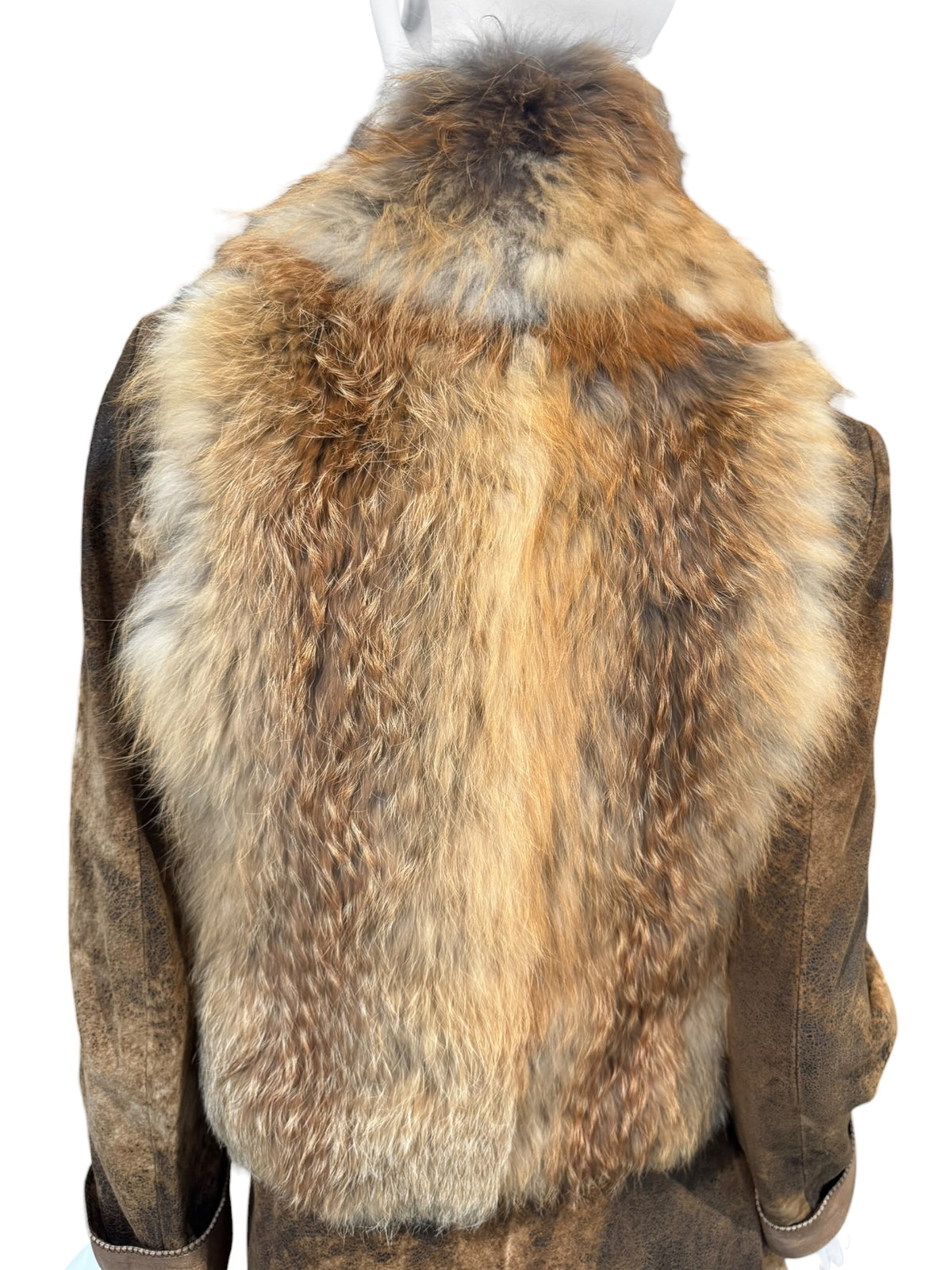 PLEIN SUD JEANIUS FW2011 BROWN LEATHER & FUR 2P. COAT