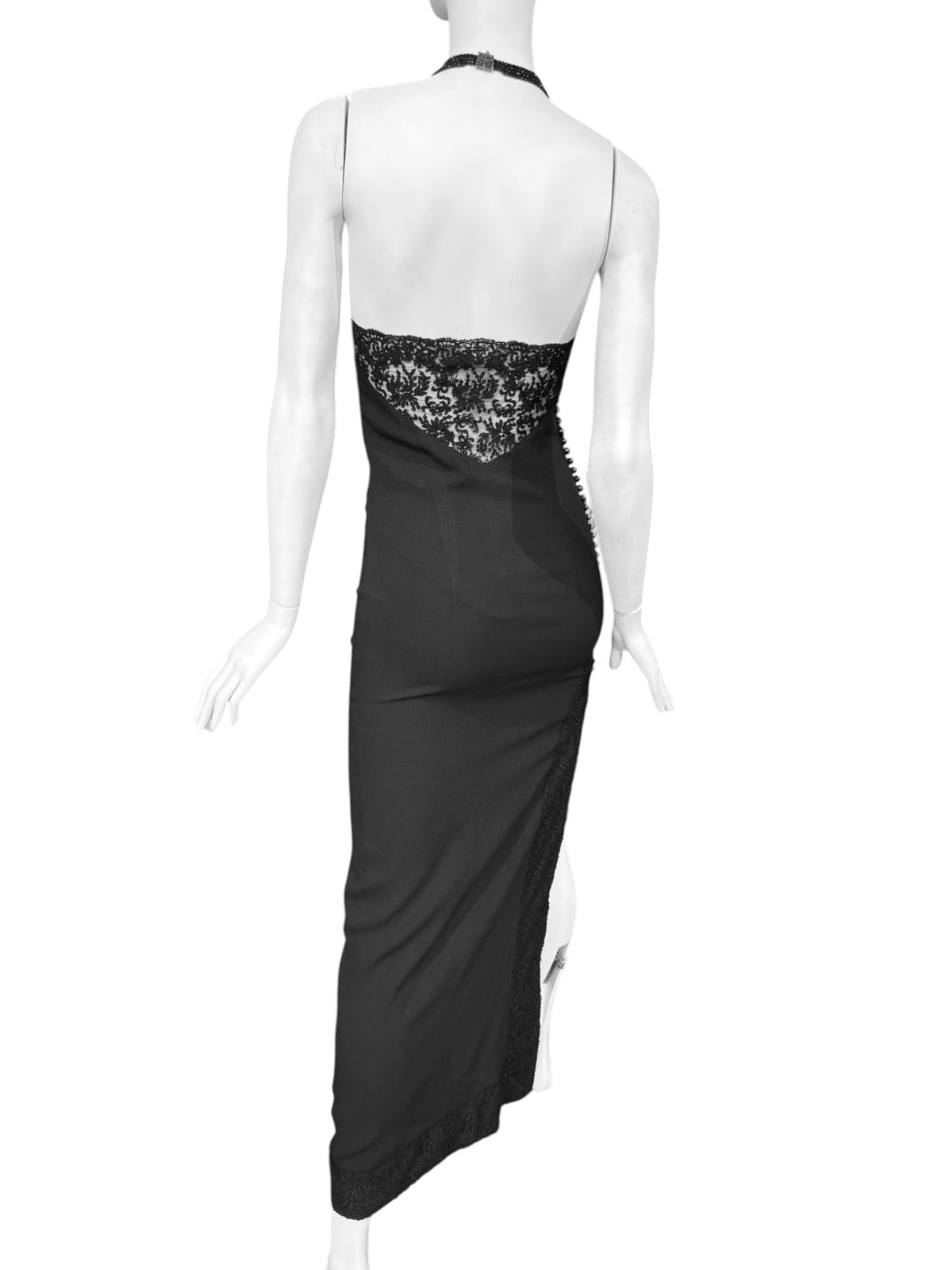 CHRISTIAN DIOR FW1997 BY JOHN GALLIANO BLACK LACE & BEADS MAXI DRESS