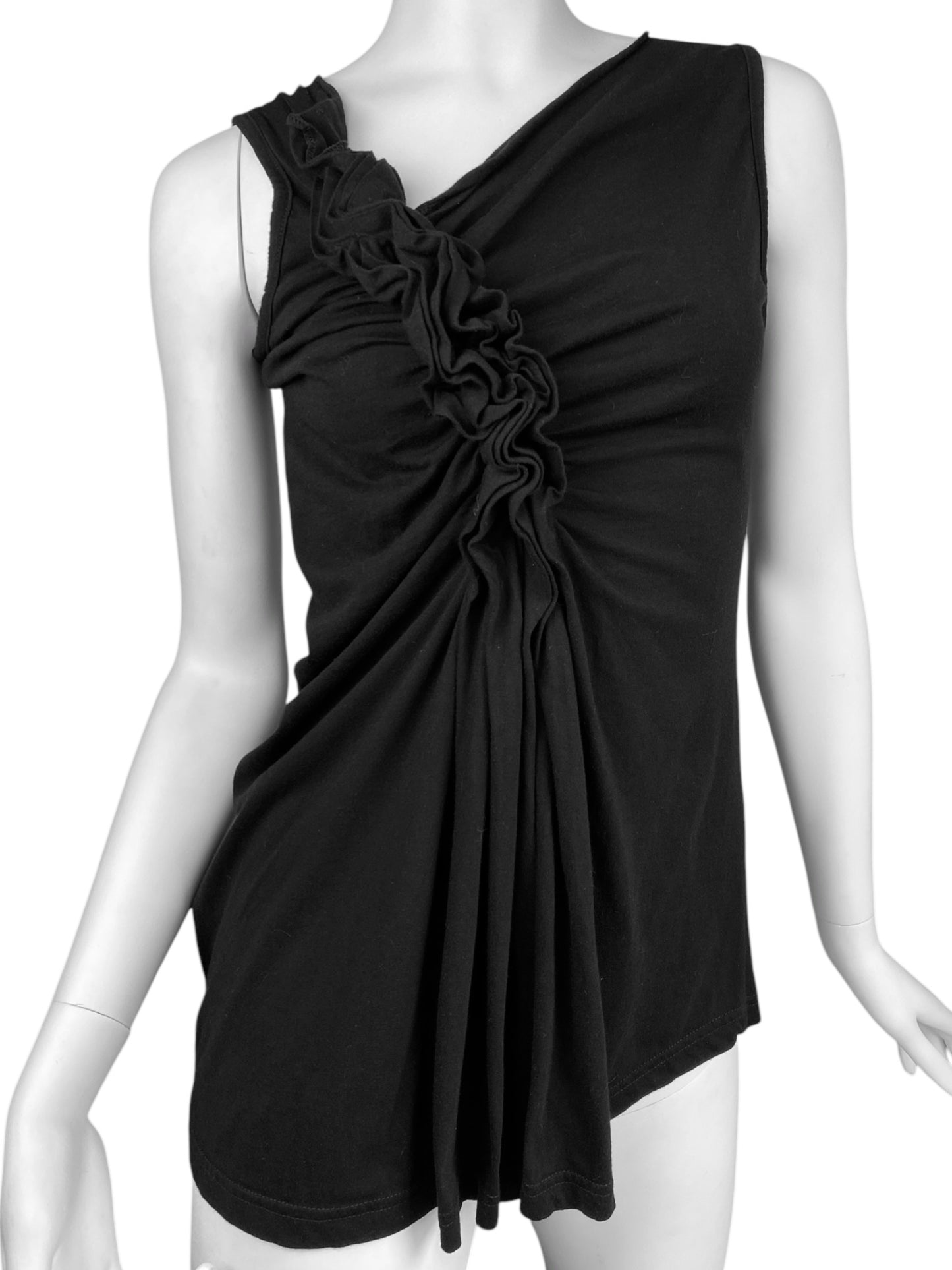 CORA KEMPERMAN 2000s BLACK ASYMMETRICAL DRAPED TANK TOP