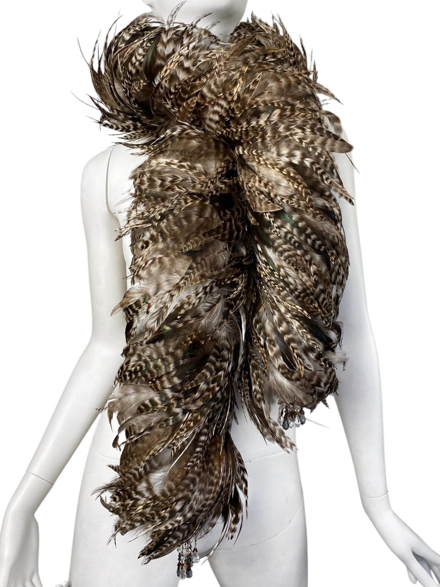 2000s BROWN PHEASANT FEATHERS MAXI SCARF