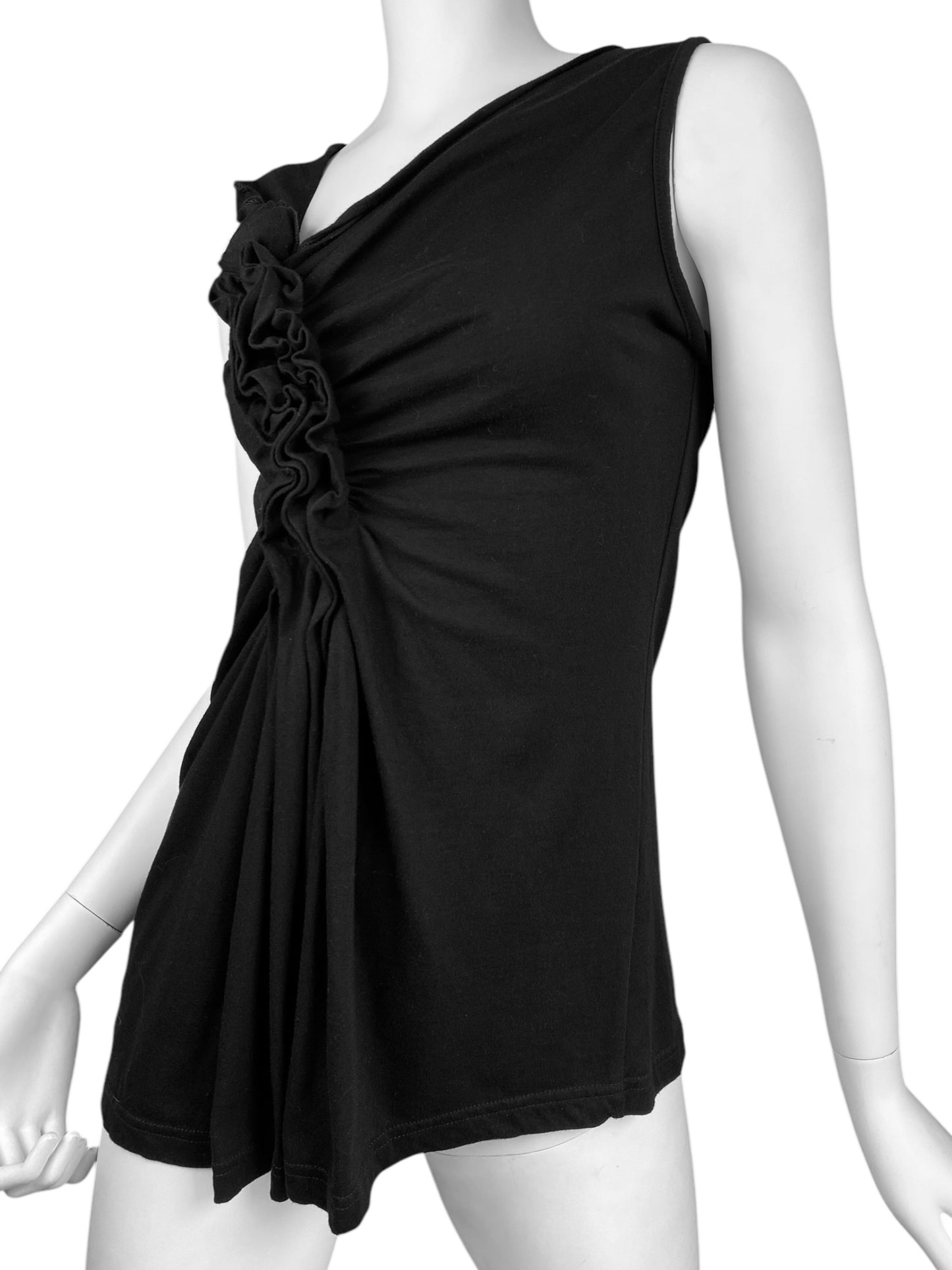 CORA KEMPERMAN 2000s BLACK ASYMMETRICAL DRAPED TANK TOP