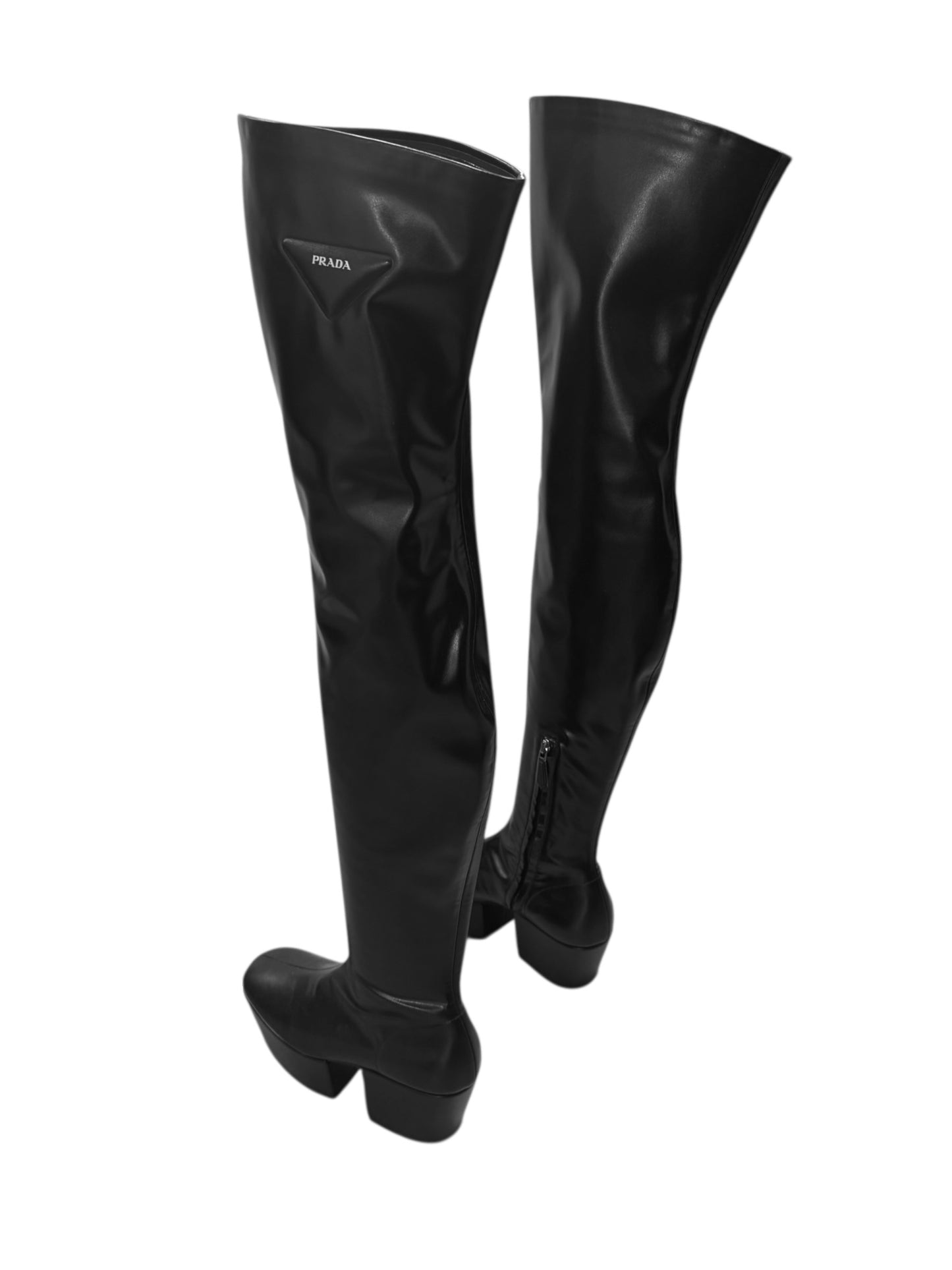PRADA FW2021 BY MIUCCIA PRADA & RAF SIMONS BLACK OVER-THE-KNEE PLATFORM BOOTS