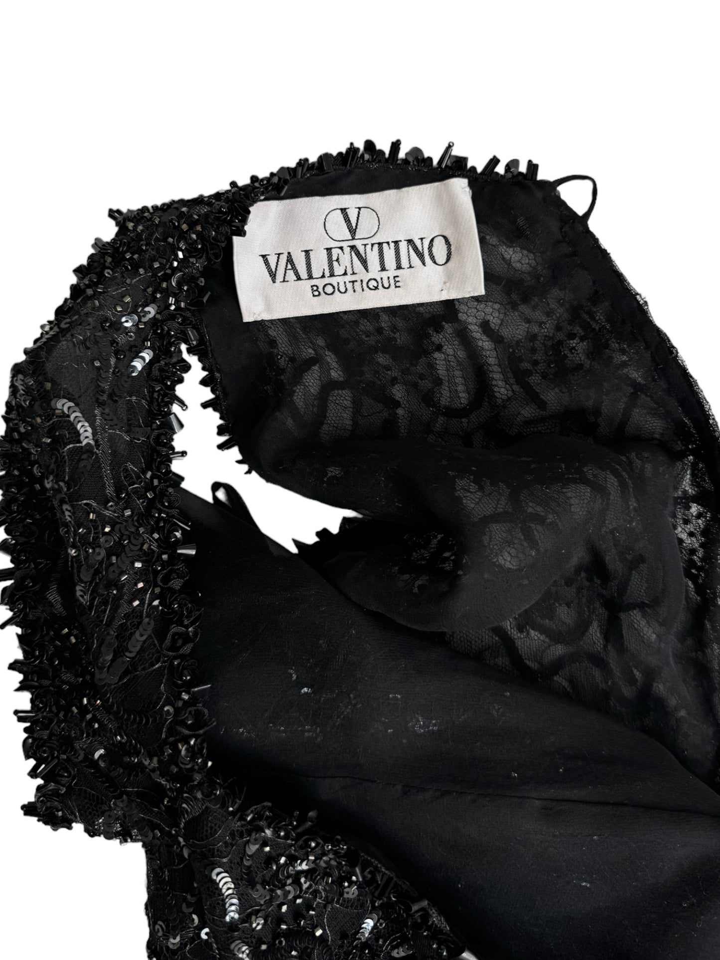 VALENTINO 1990s BLACK SILK TULLE BEADED MINI DRESS