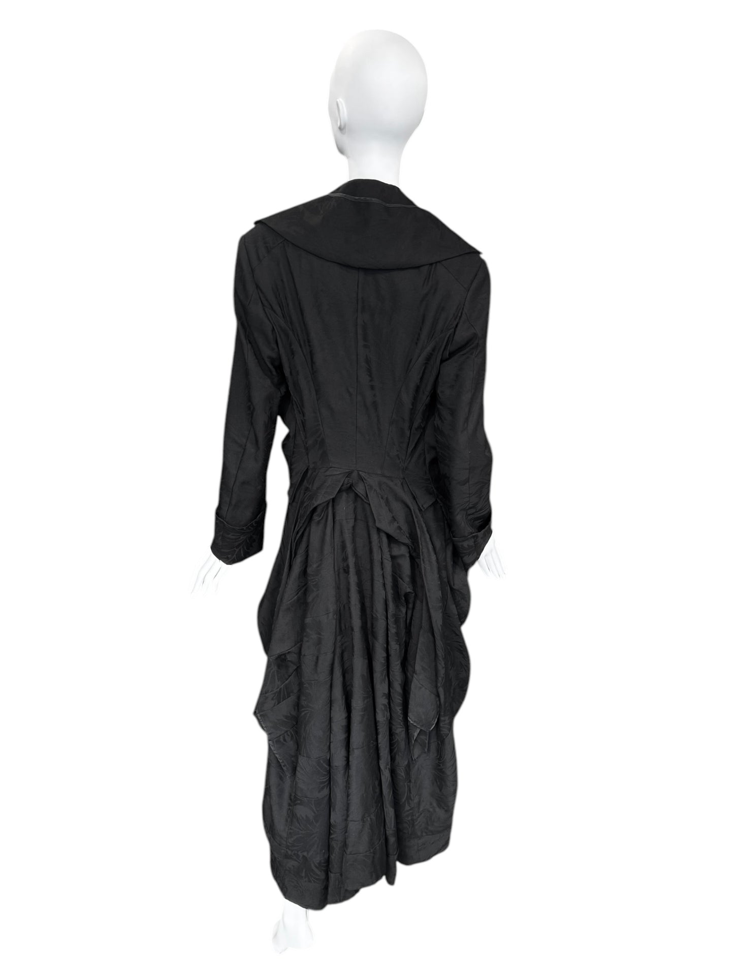 JUNYA WATANABE SS2007 BLACK WOOL JACQUARD VICTORIAN-INSPIRED COAT