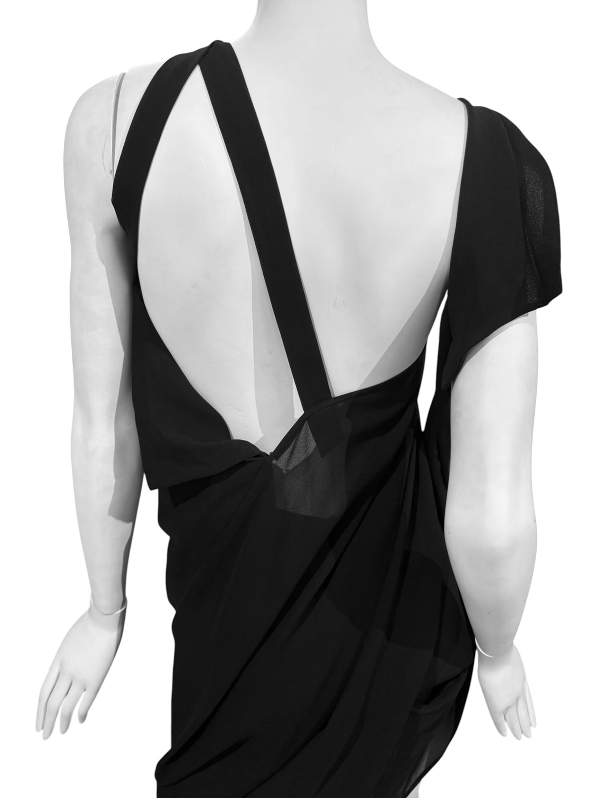 JUNYA WATANABE FW2009 BLACK SHEER ASYMMETRICAL DRAPED MIDI DRESS