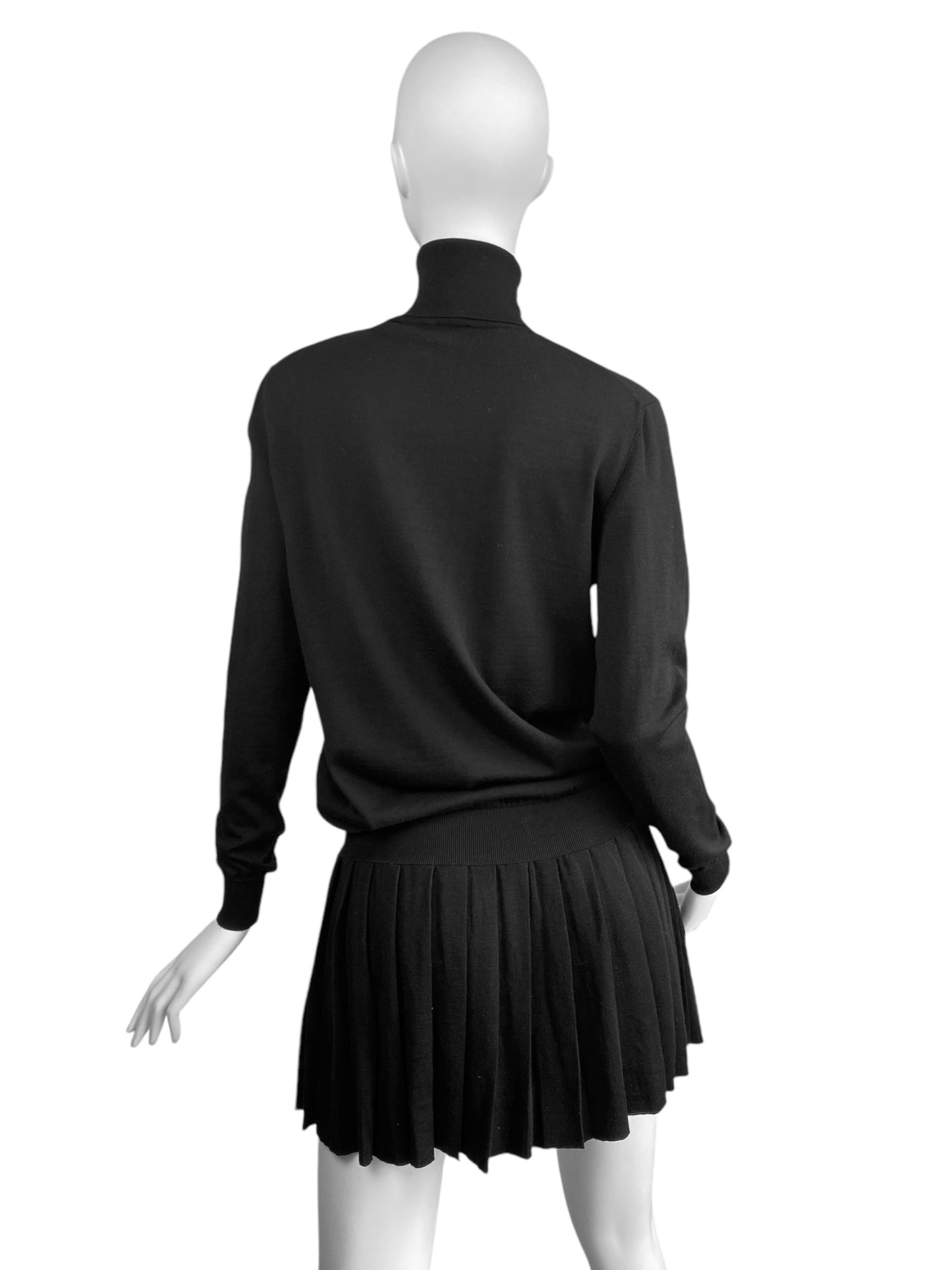 PRADA FW2022 BLACK WOOL PLEATED MINI DRESS