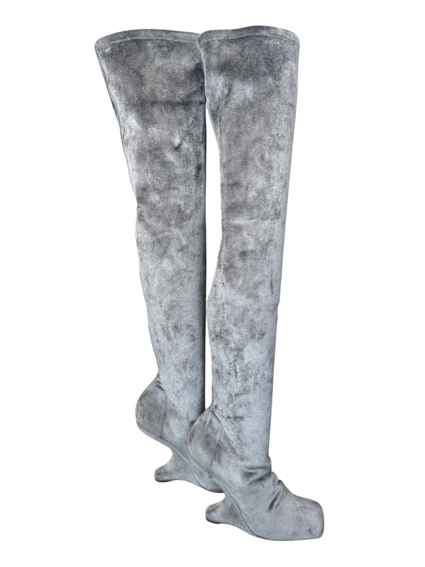 RICK OWENS 2020S GREY VELVET CANTILEVER THIGH-HIGH BOOTS