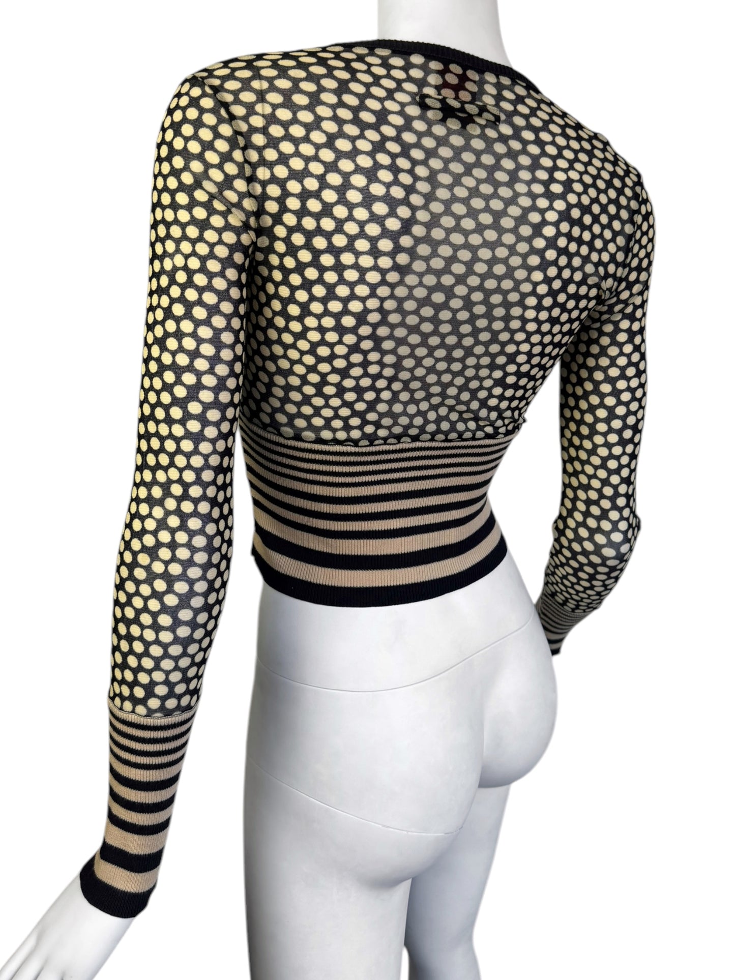 JEAN PAUL GAULTIER 2000s BEIGE & BLACK MESH POLKA DOT TOP