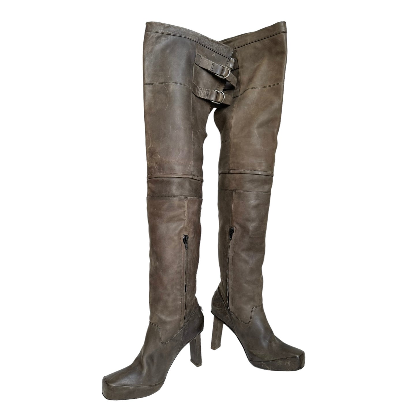 MARITHÉ+FRANÇOIS GIRBAUD 2000s BROWN LEATHER THIGH BOOTS