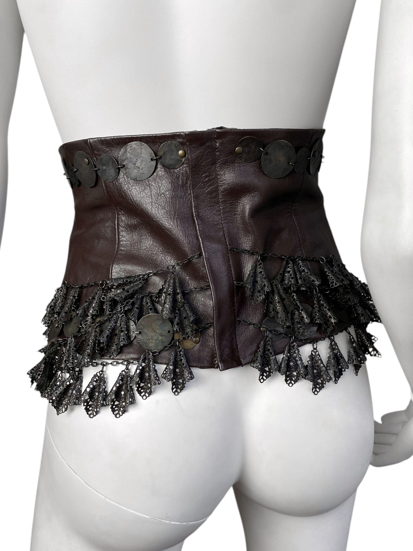 ANTONIO MARRAS FW2002 BROWN LEATHER & METAL EMBELLISHED ARTISANAL CORSET