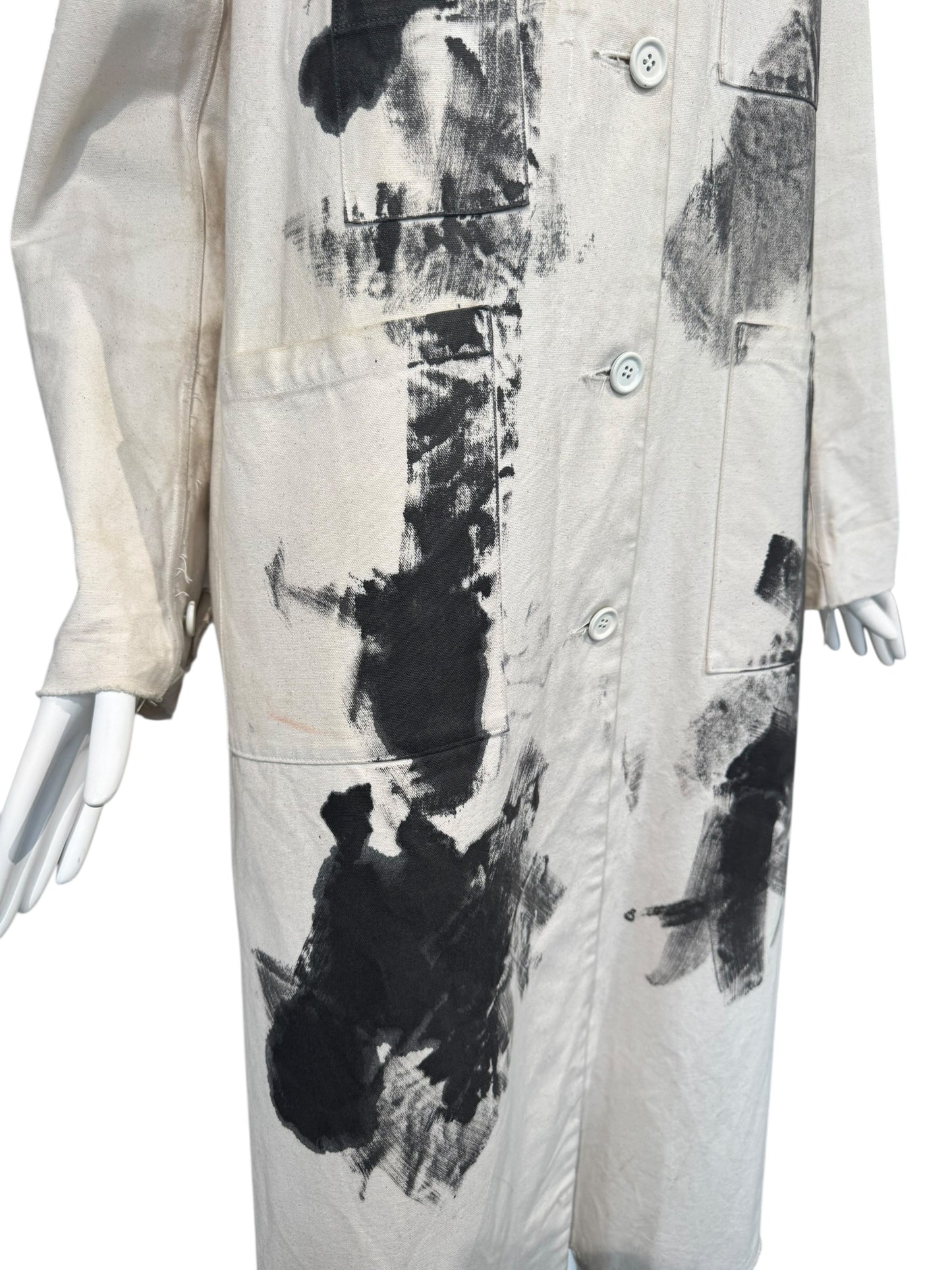 ELENA DAWSON 2010s CREAM COTTON CANVAS HAND-PAINTED COAT